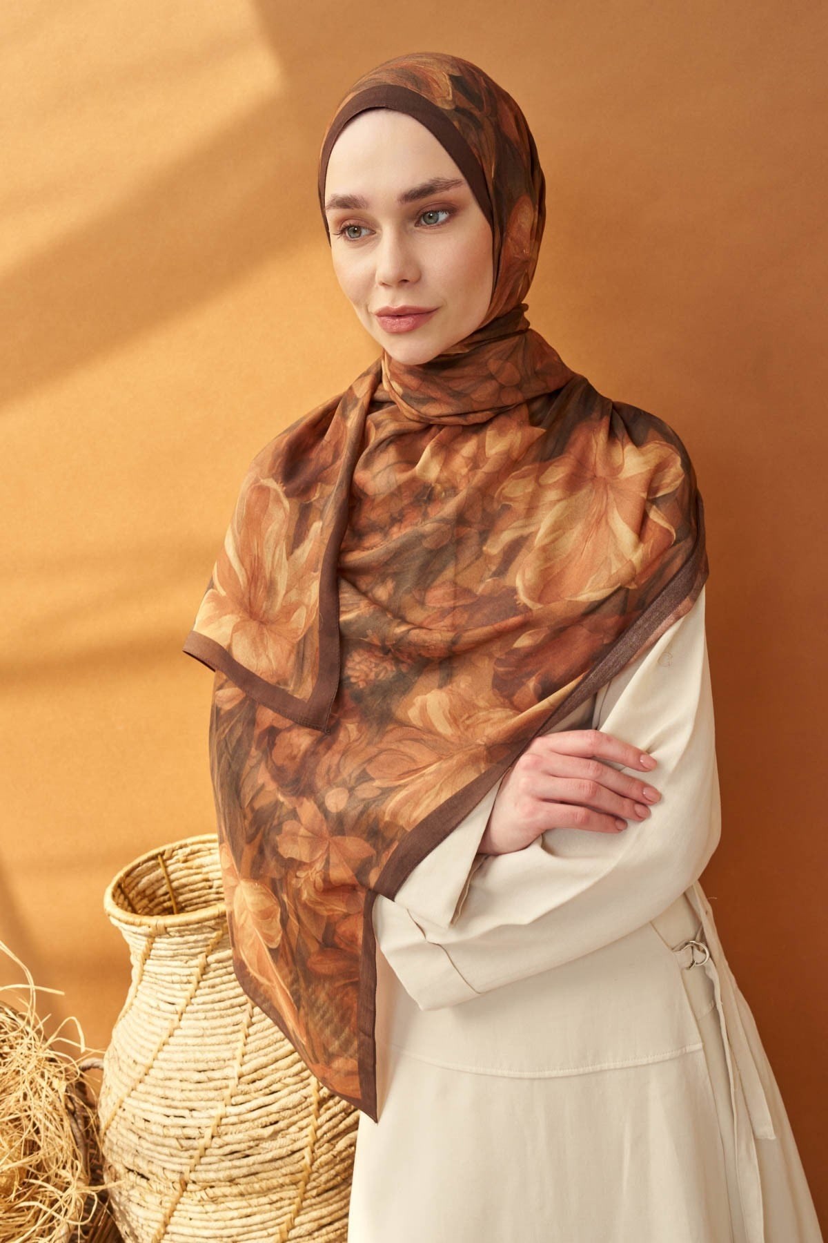 Riva Şal Tencel Wild Flower Kahverengi