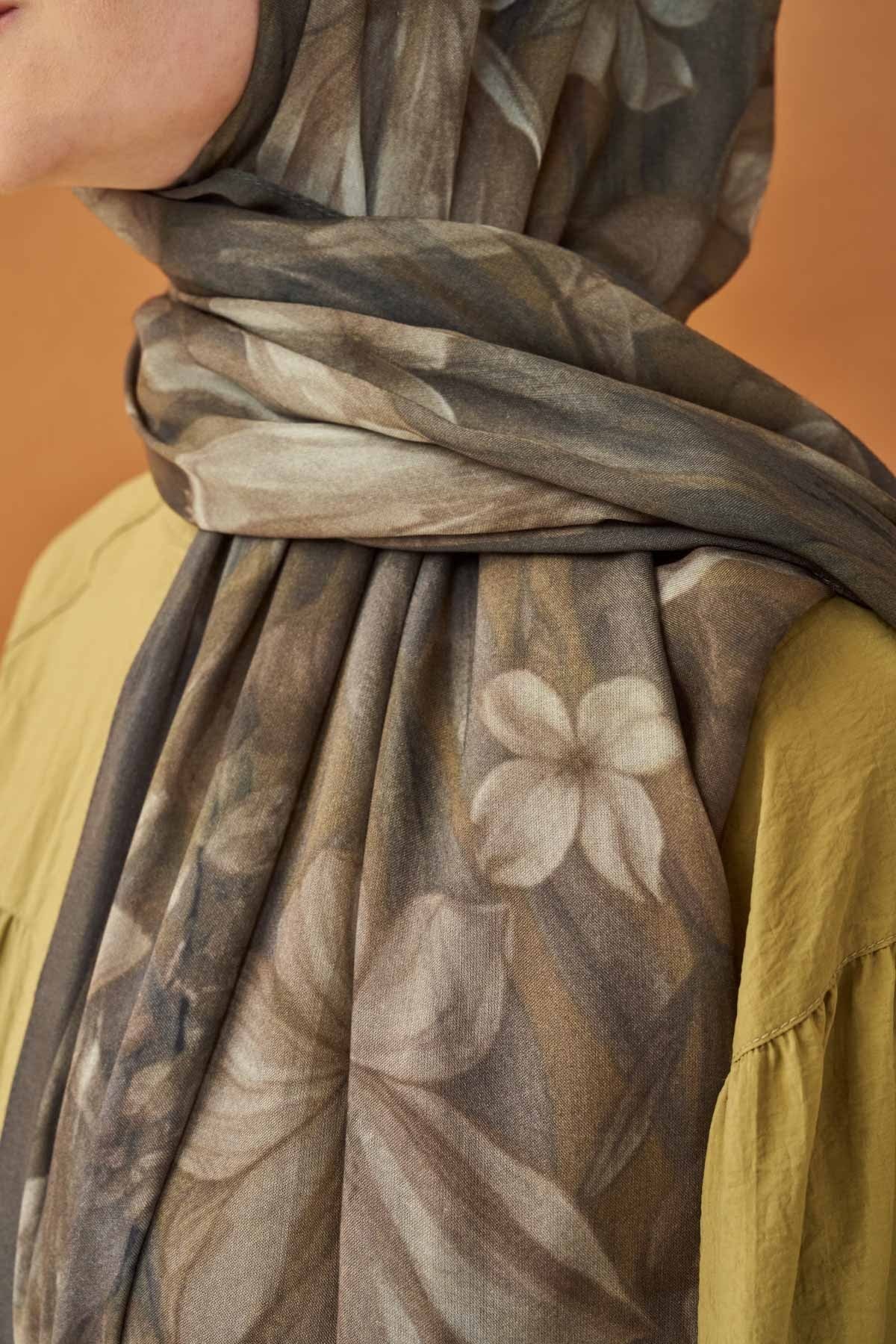 Riva Şal Tencel Wild Flower Koyu Yeşil