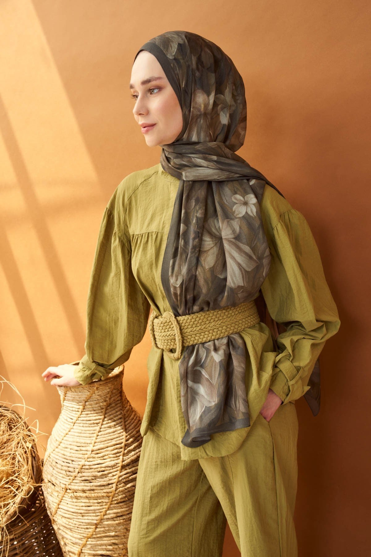 Riva Şal Tencel Wild Flower Koyu Yeşil