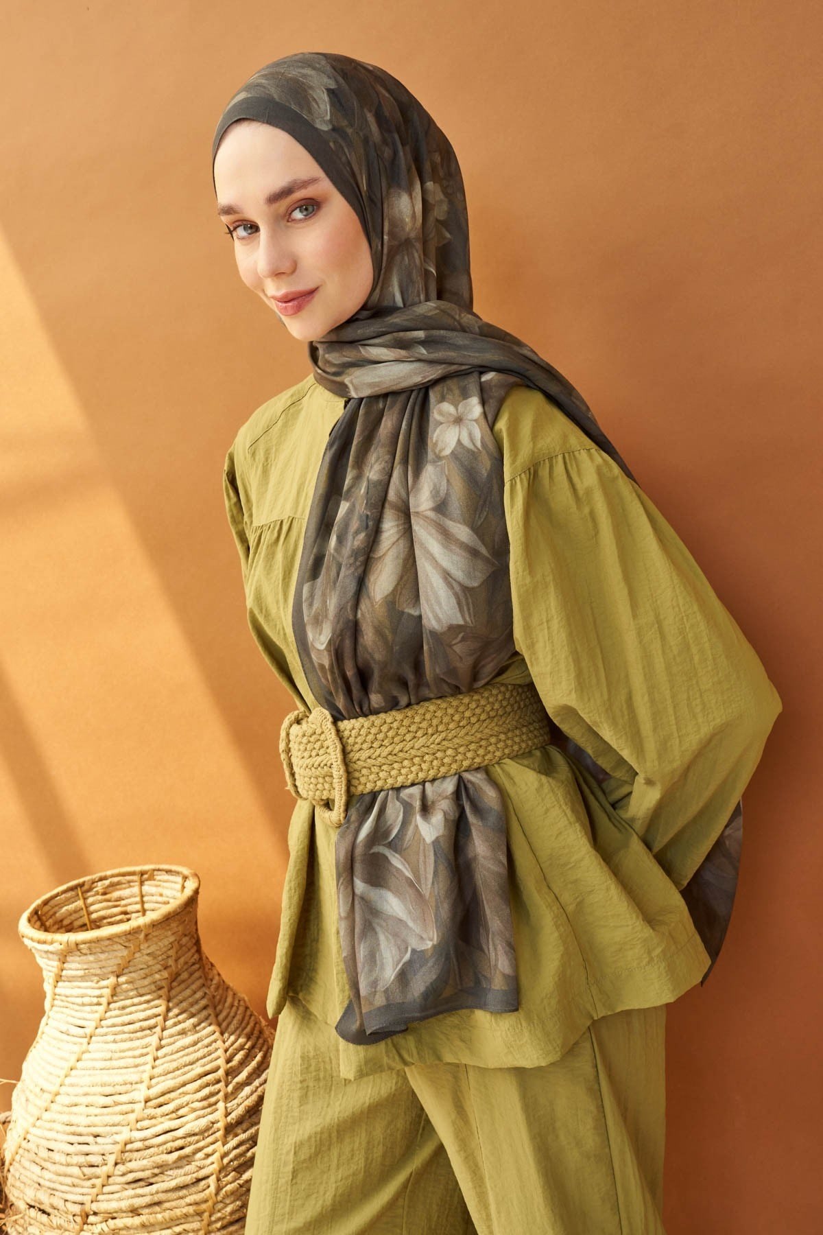 Riva Şal Tencel Wild Flower Koyu Yeşil
