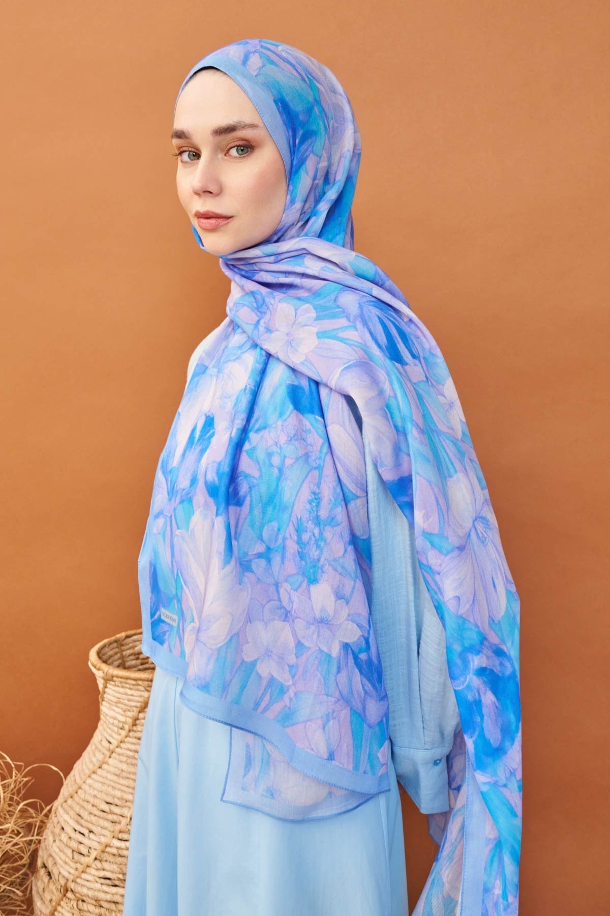 Riva Şal Tencel Wild Flower Mavi