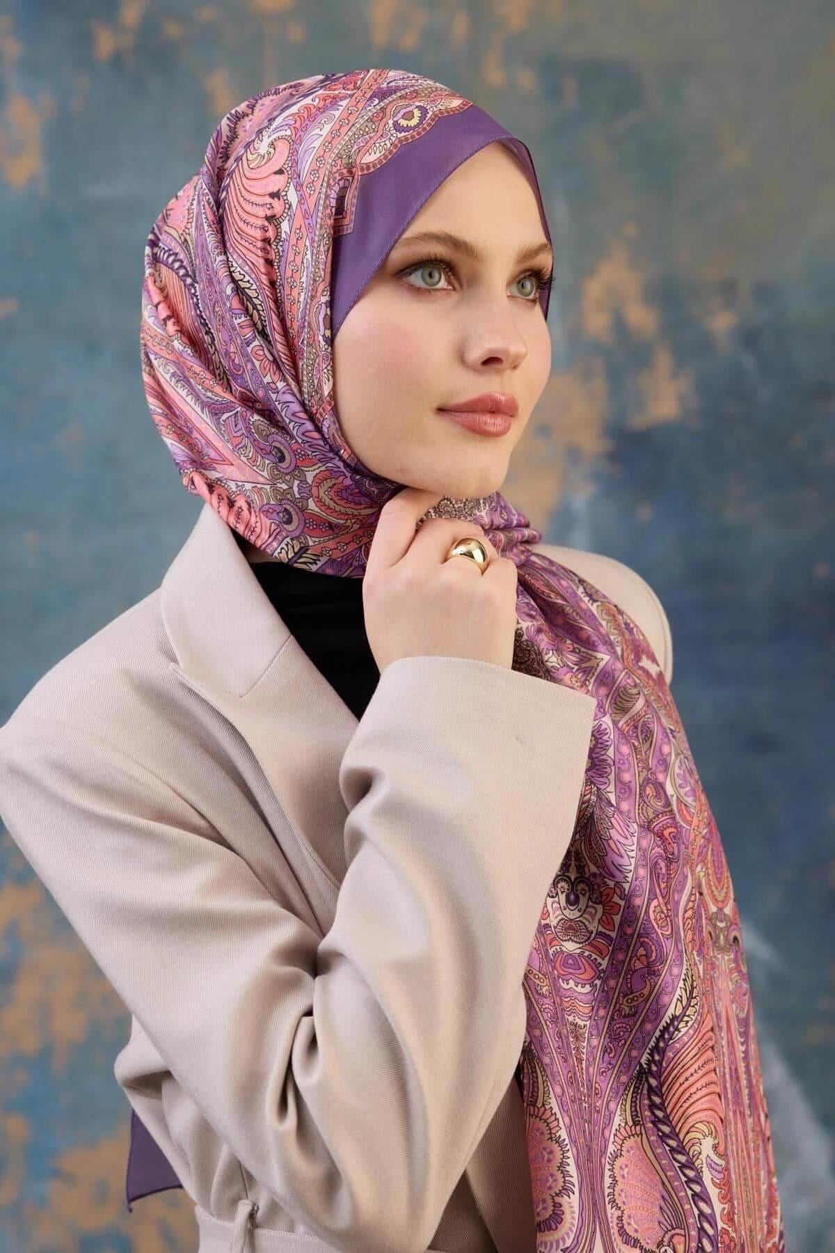 Şal Desen Vual Şal Lila Pembe Vual İpek Şal - 9801-19