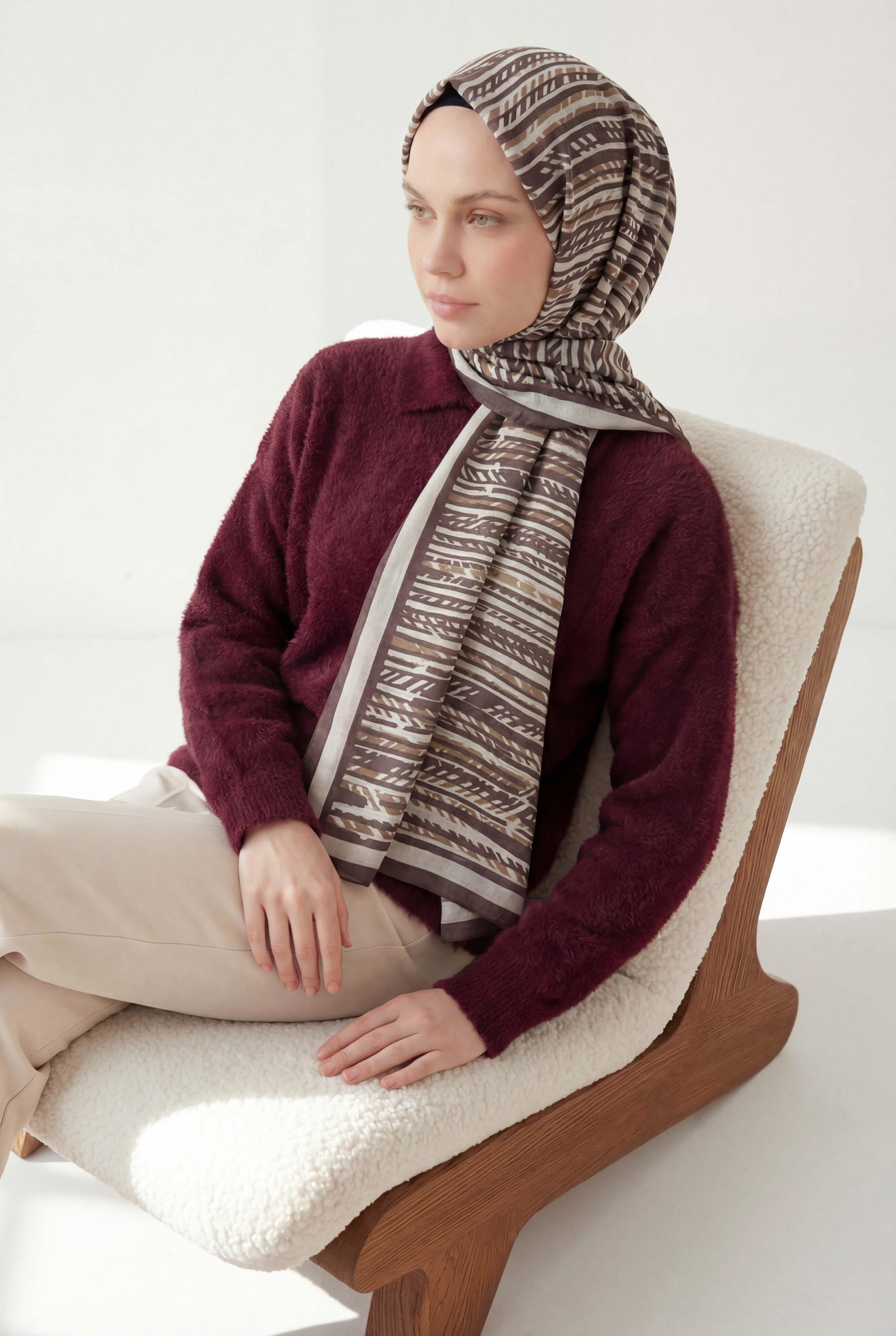 Şerit Desen Acı Kahve 75X195 Soft Şal
