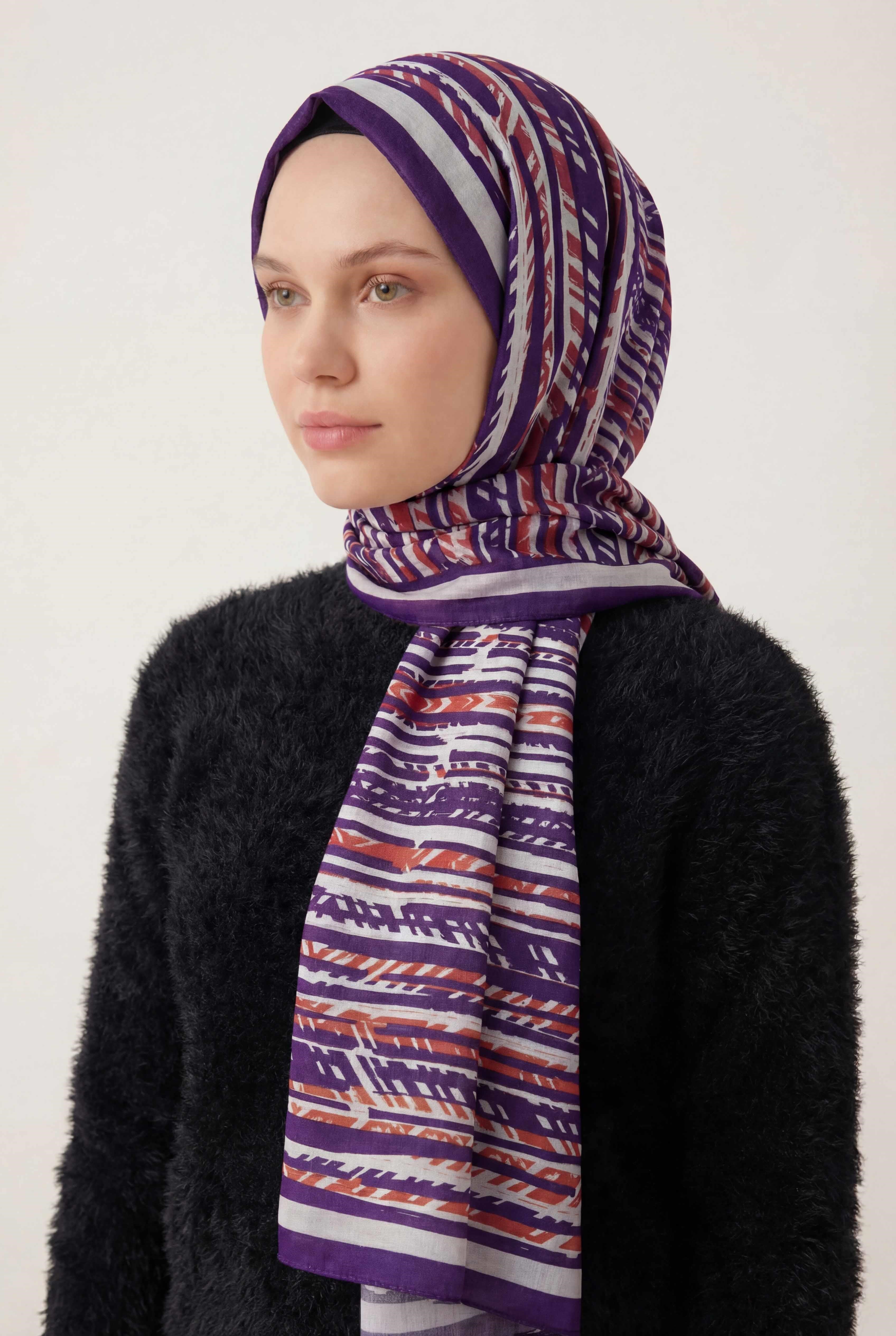 Şerit Desen Gümüş 75X195 Soft Şal