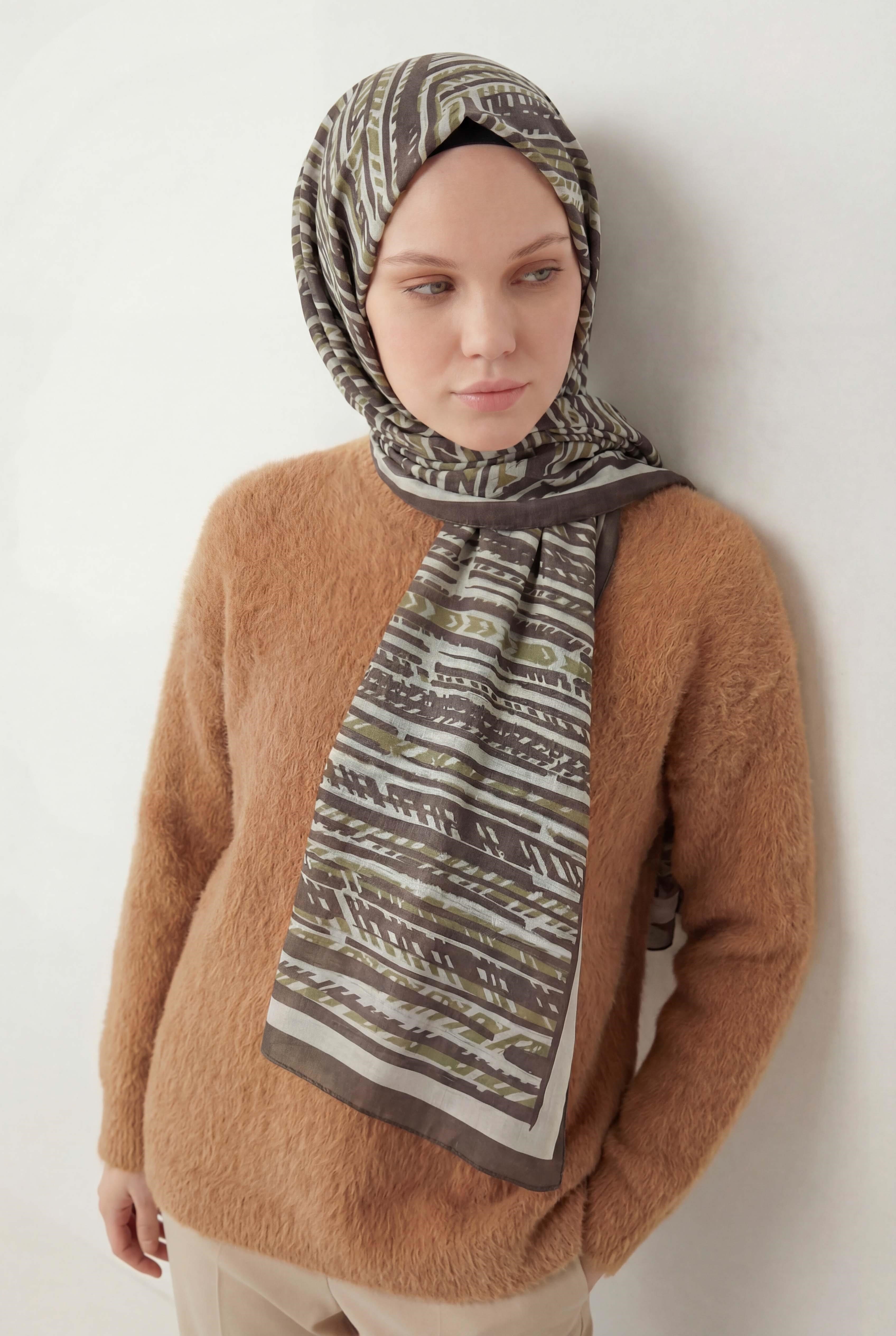 Şerit Desen Haki 75X195 Soft Şal