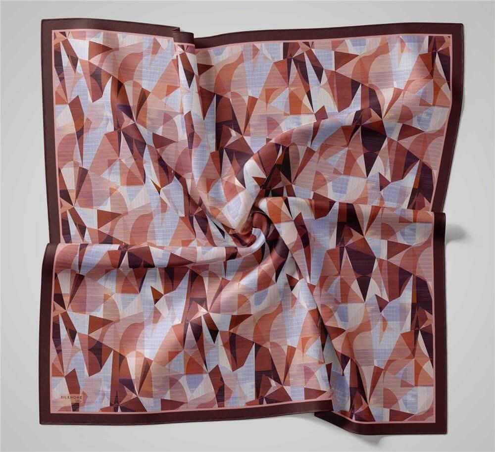 Shiny Dokulu Eşarp Bakır Füme Tonlu Geometrik Desenli Su Tutmaz Parlak 90x90