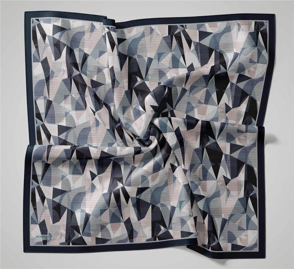Shiny Dokulu Eşarp Füme Buz Mavisi Tonlu Geometrik Desenli Su Tutmaz Parlak 90x90