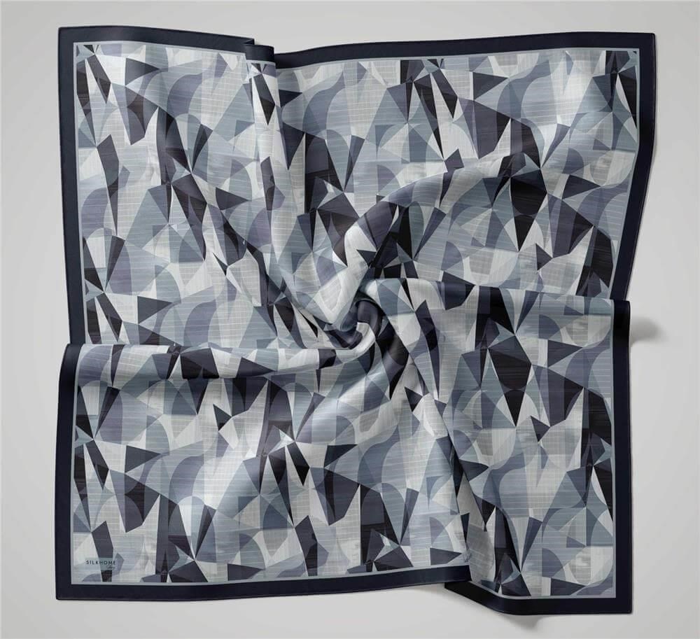 Shiny Dokulu Eşarp Füme Koyu Gri Tonlu Geometrik Desenli Su Tutmaz Parlak 90x90