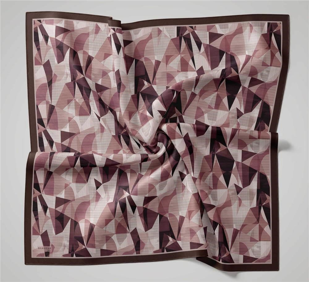 Shiny Dokulu Eşarp Kahverengi Gül Kurusu Tonlu Geometrik Desenli Su Tutmaz Parlak 90x90