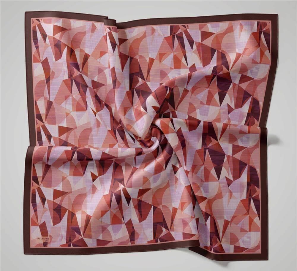 Shiny Dokulu Eşarp Turuncu Mürdüm Tonlu Geometrik Desenli Su Tutmaz Parlak 90x90