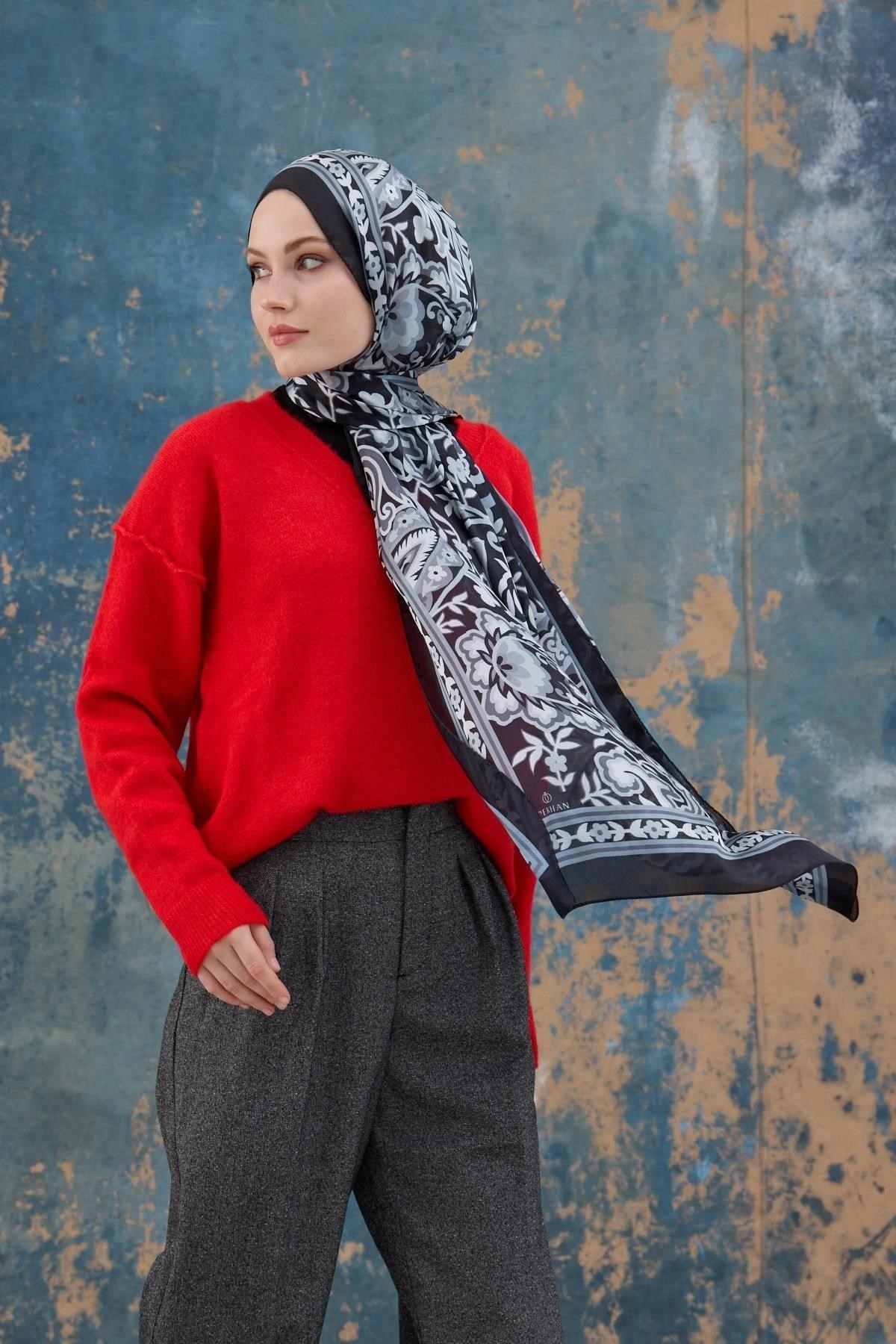 Siyah Hint Vual Şal - 5004-10