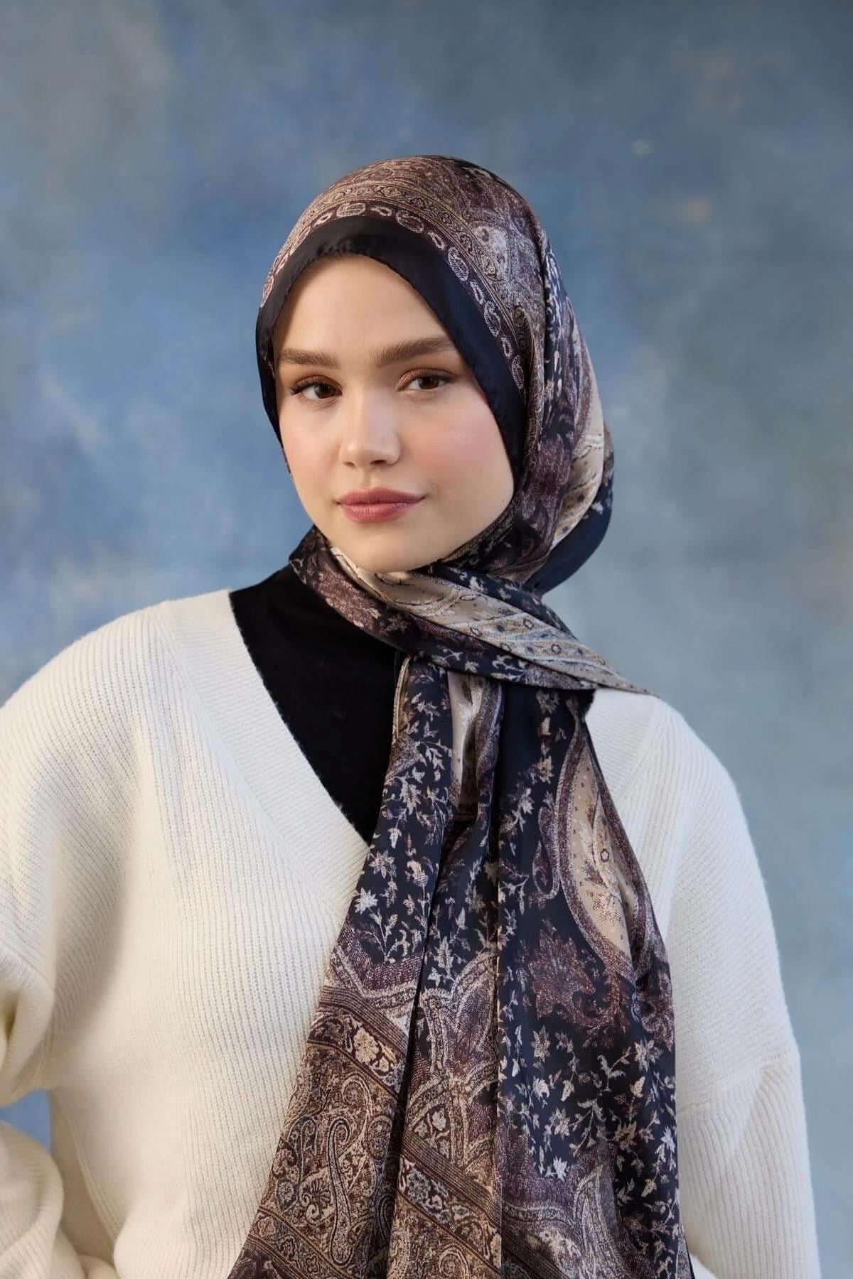 Siyah Kahve Hint Vual Şal - 5002-13