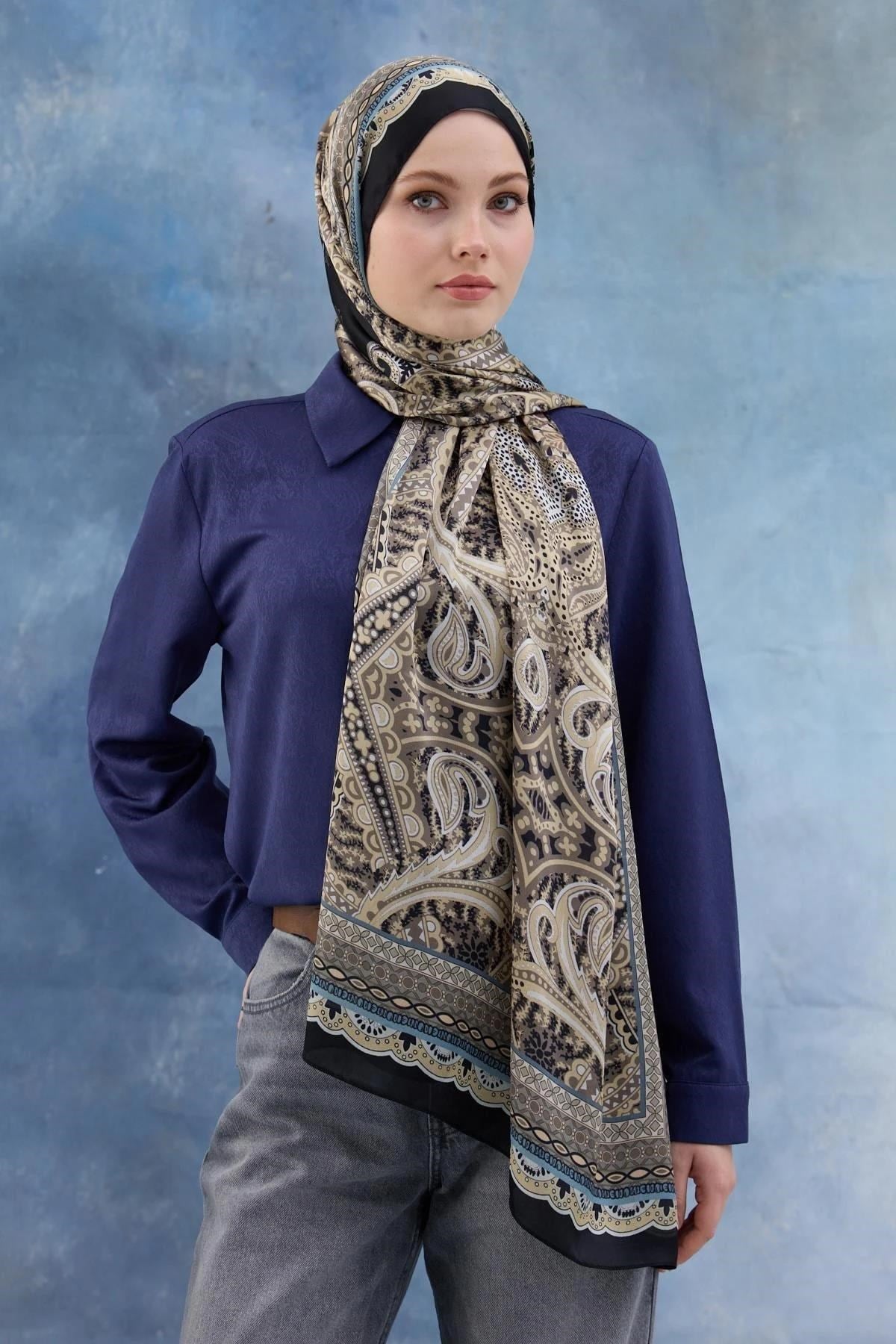 Siyah Kahve Hint Vual Şal - 5005-08