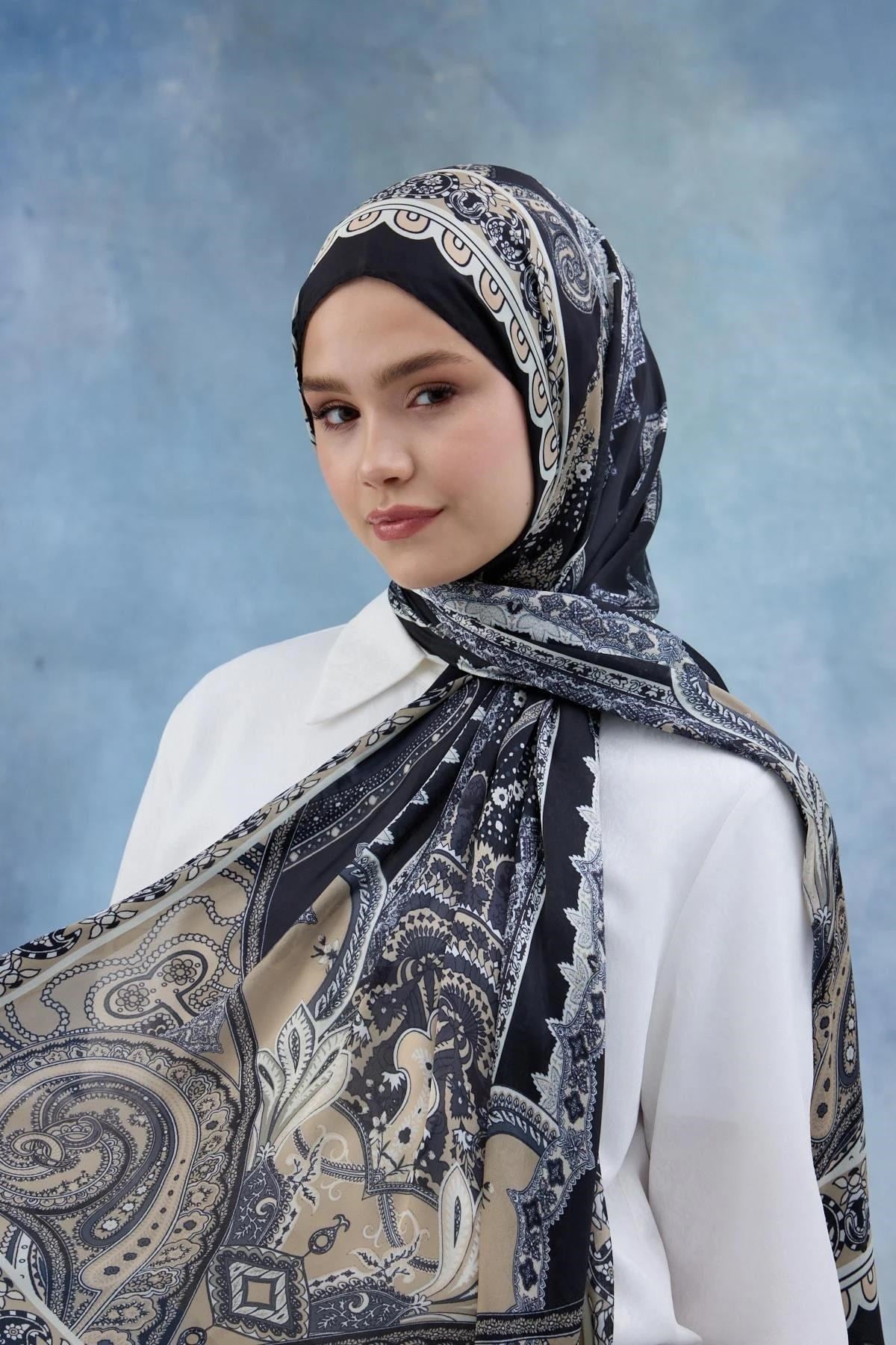 Siyah Kahve Hint Vual Şal - 5006-04