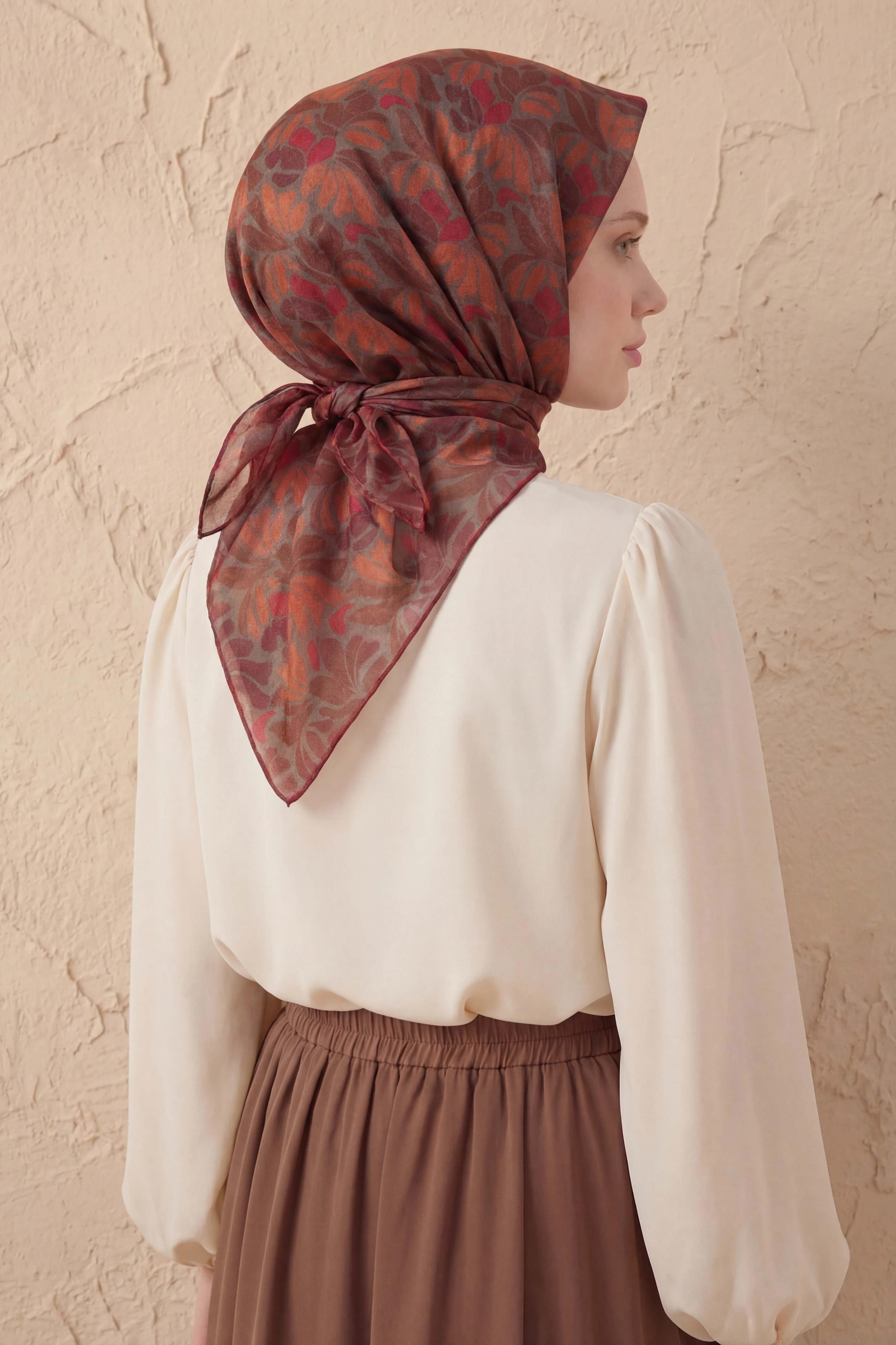 Soft Eşarp Floral Line Kiremit 90x90