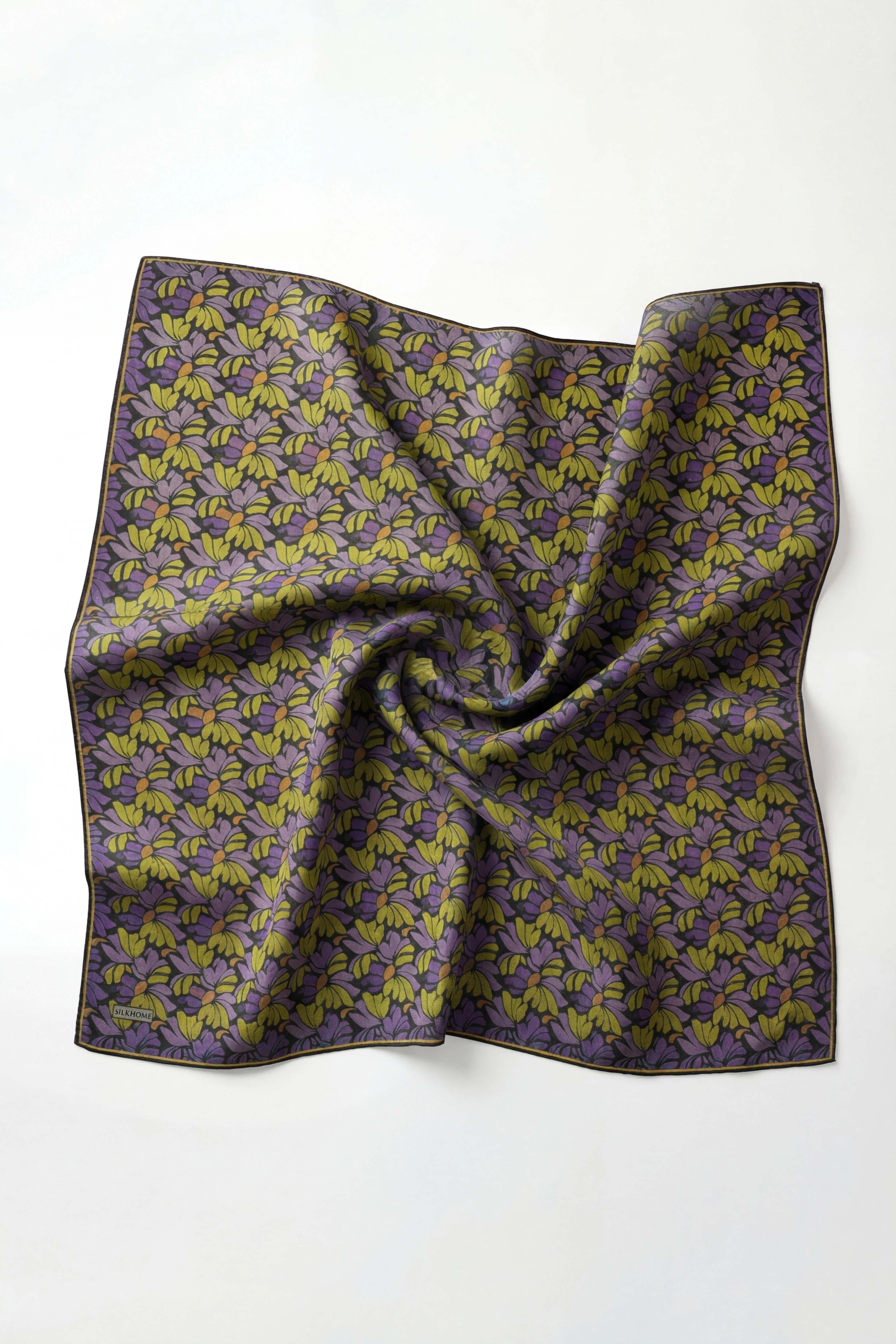 Soft Eşarp Floral Line Koyu Antrasit 90x90