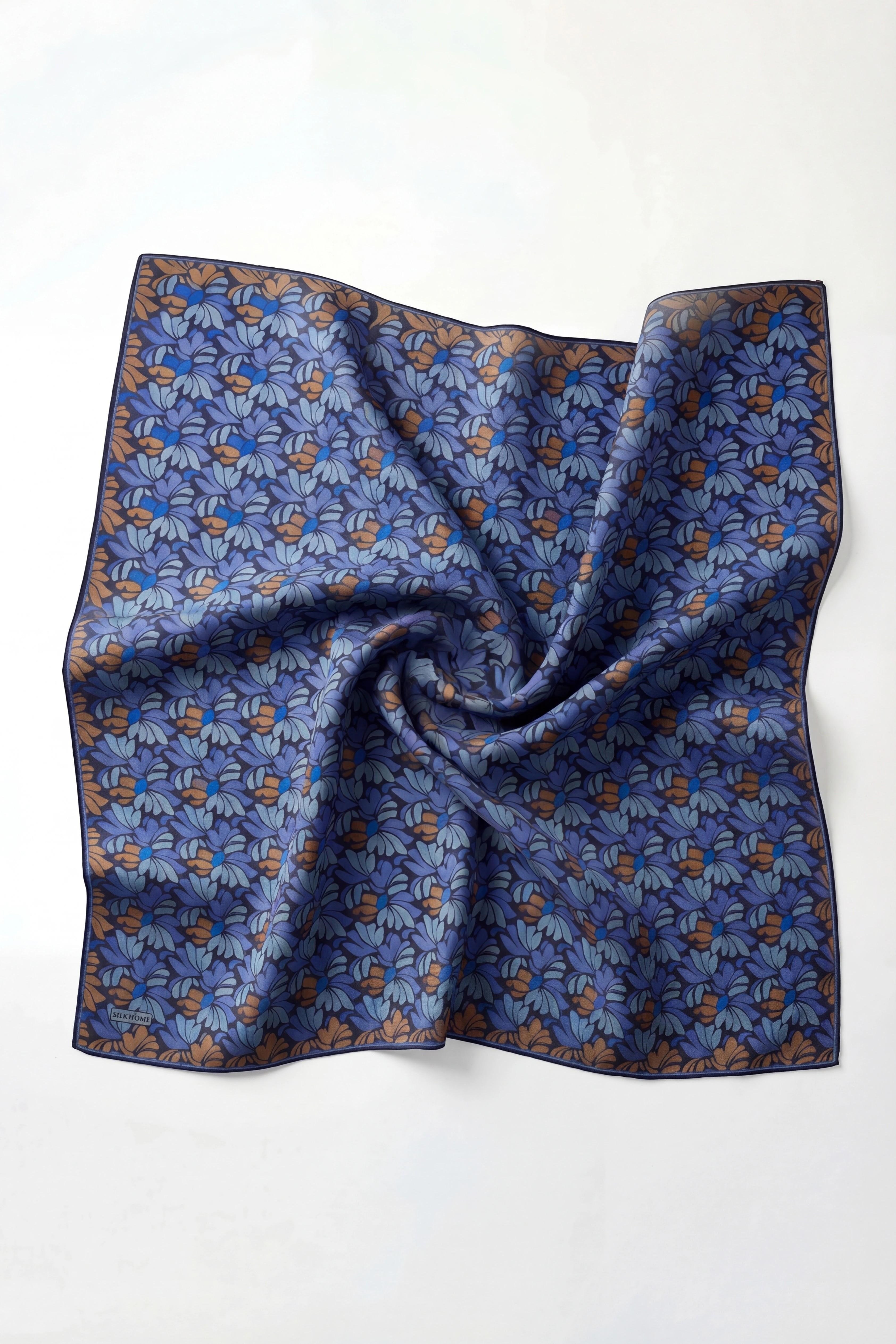 Soft Eşarp Floral Line Koyu Indigo 90x90