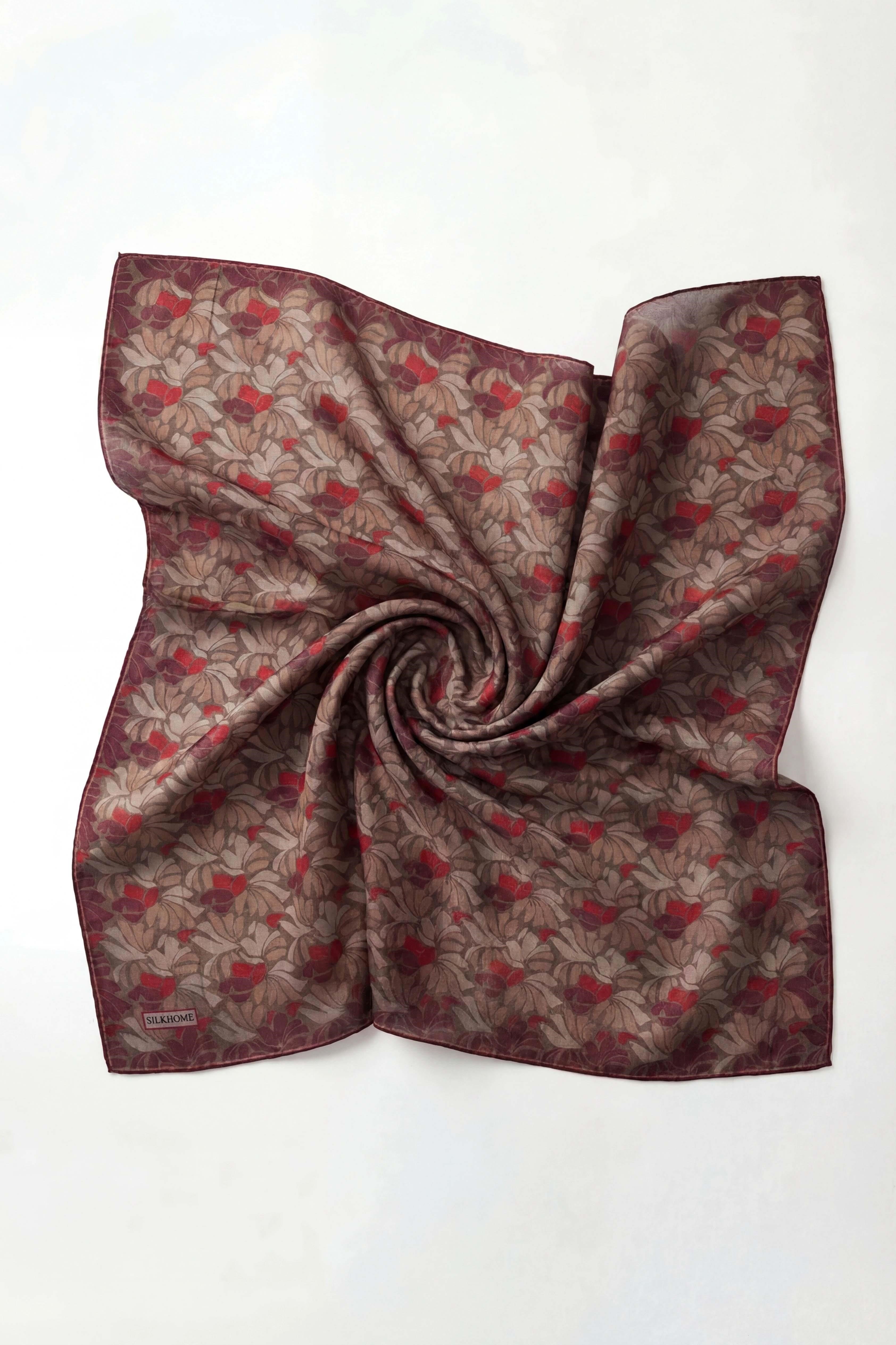 Soft Eşarp Floral Line Koyu Vizon 90x90