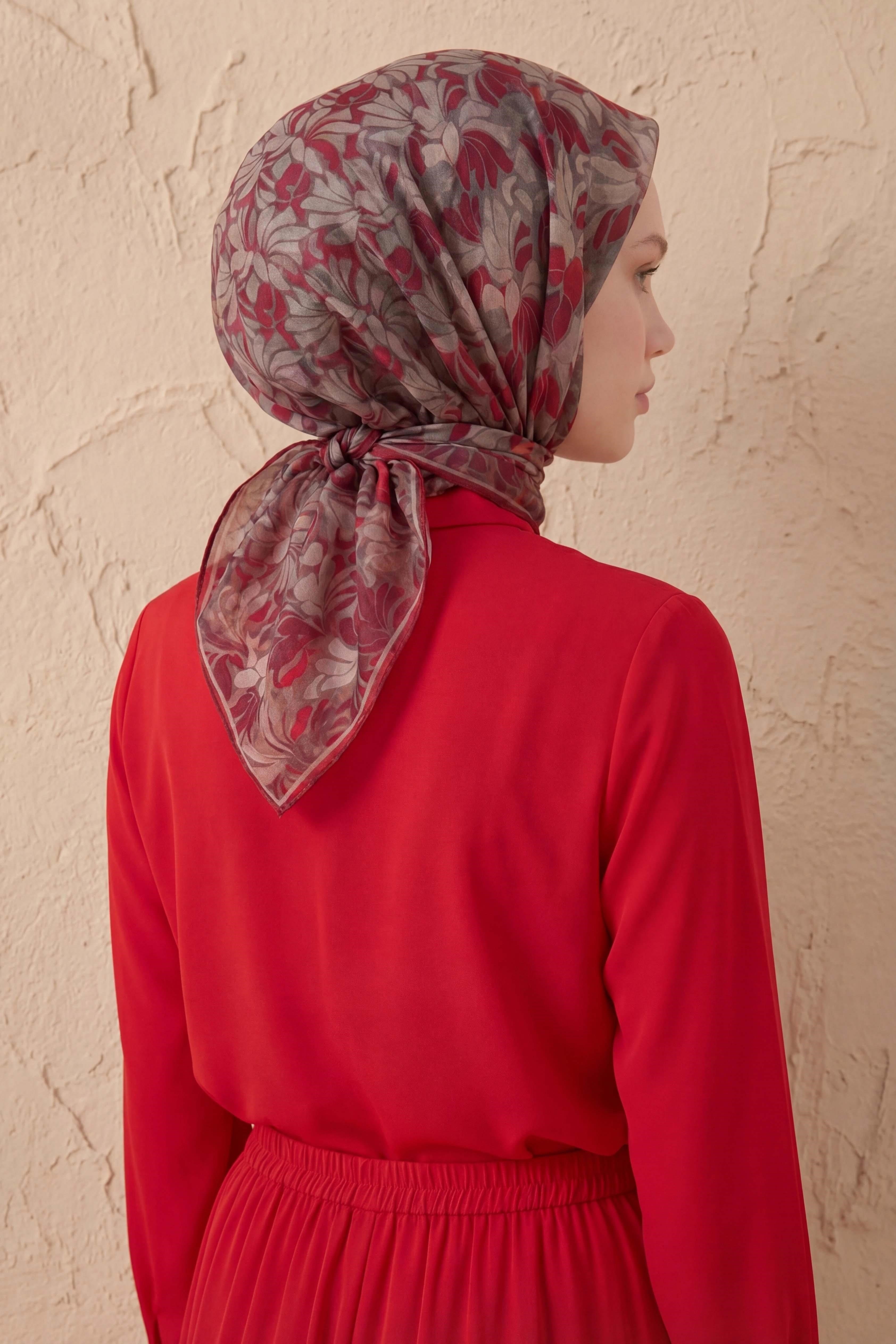 Soft Eşarp Floral Line Koyu Vizon 90x90