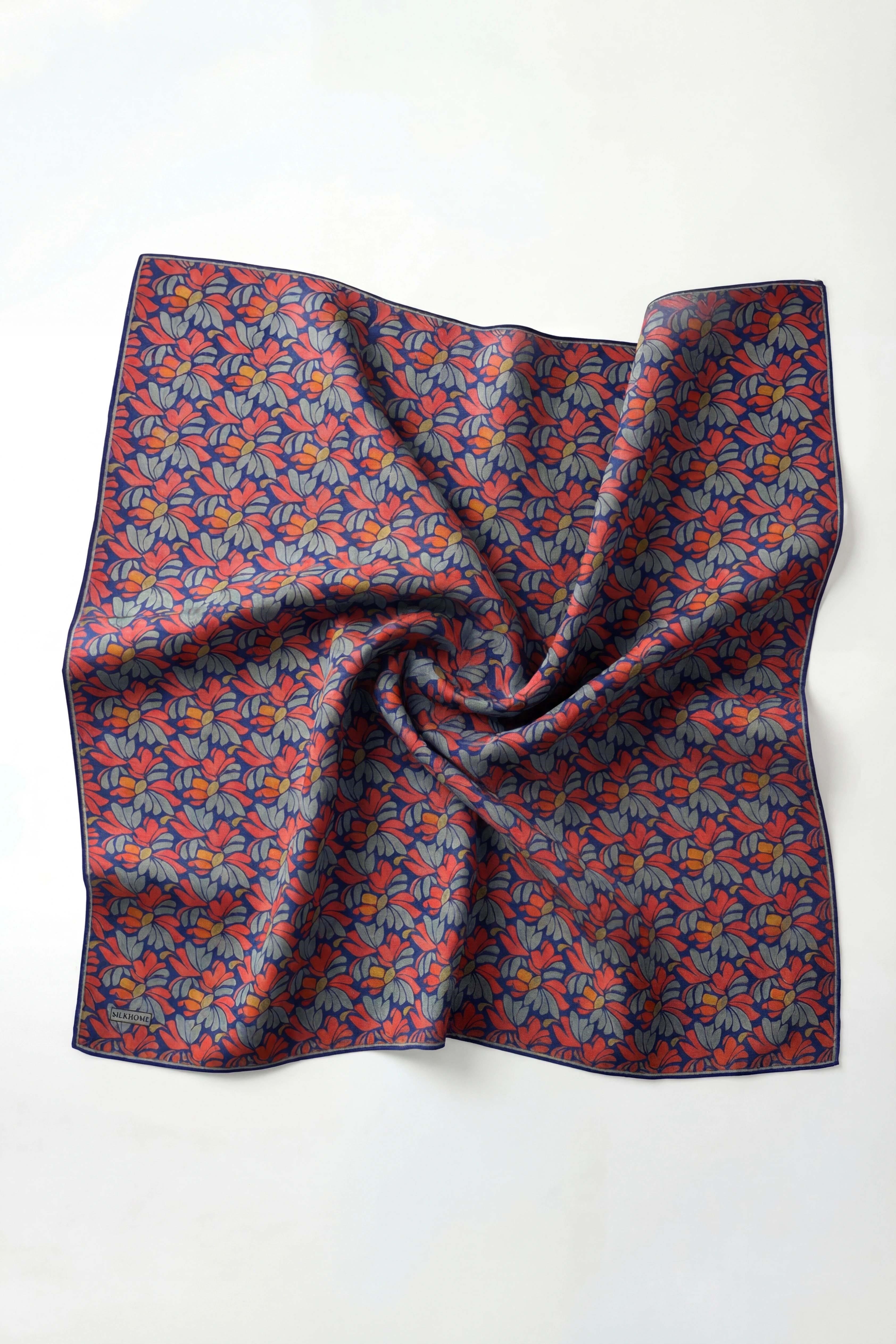 Soft Eşarp Floral Line Mavi 90x90