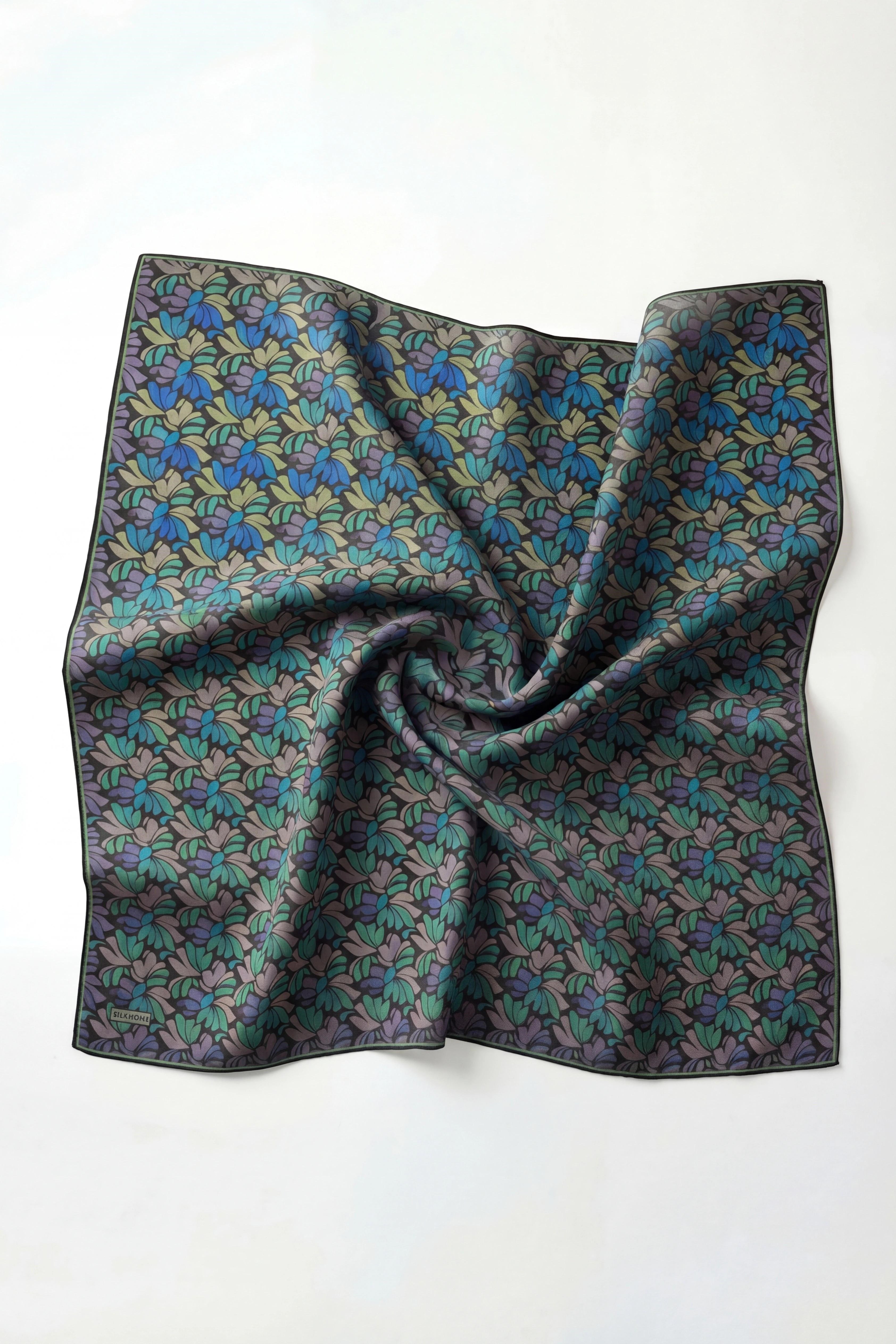 Soft Eşarp Floral Line Siyah 90x90