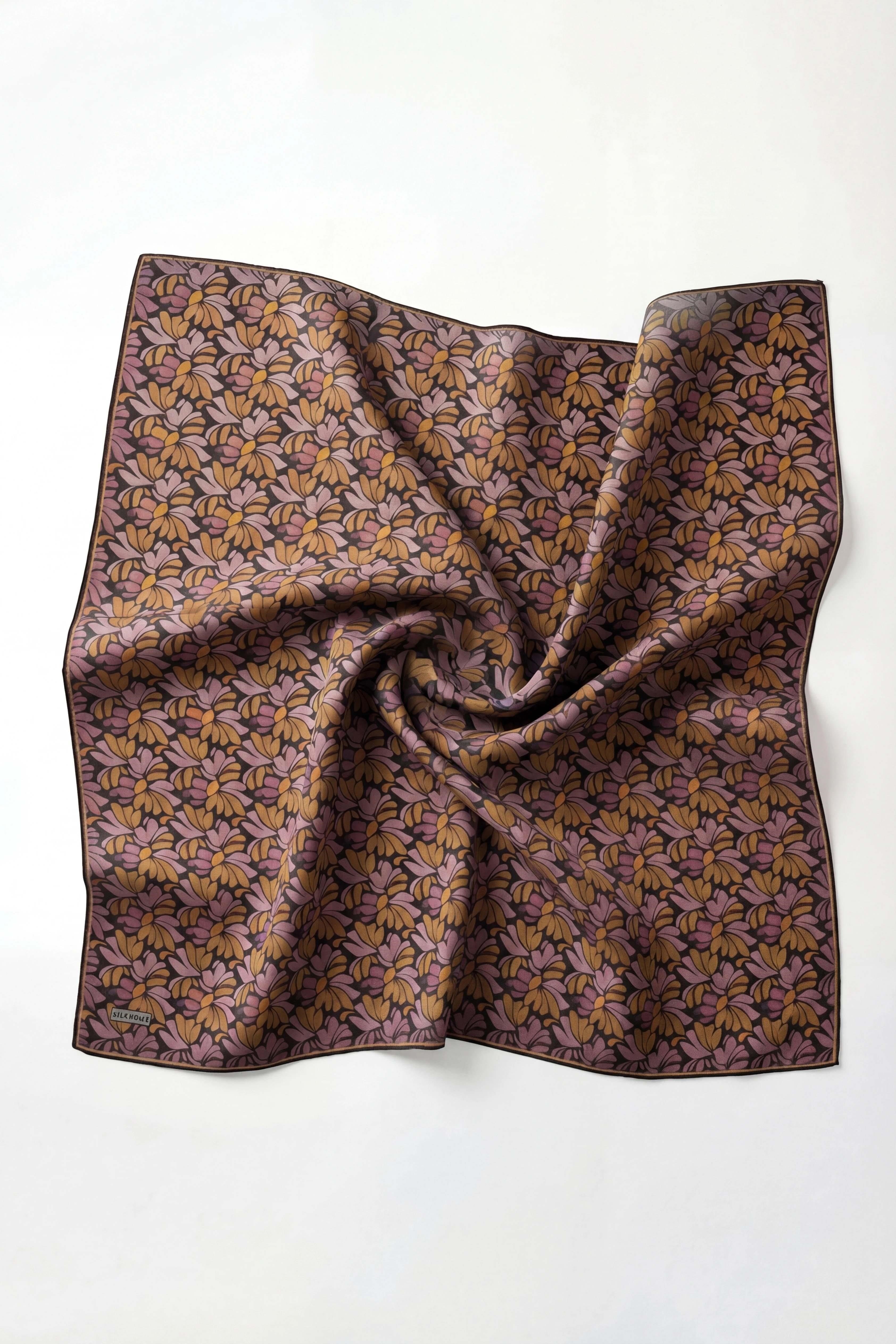 Soft Eşarp Floral Line Soluk Siyah 90x90