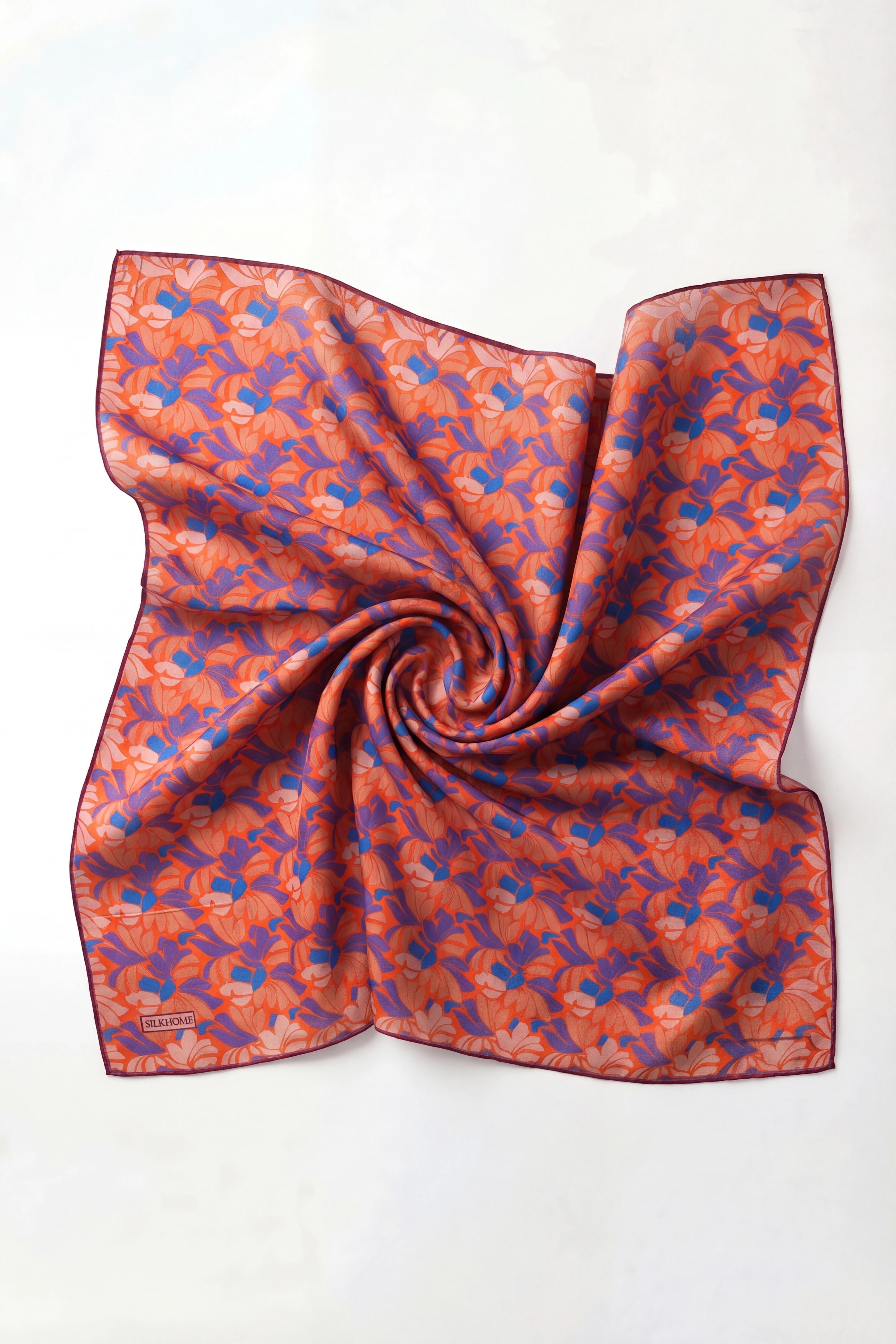 Soft Eşarp Floral Line Turuncu 90x90