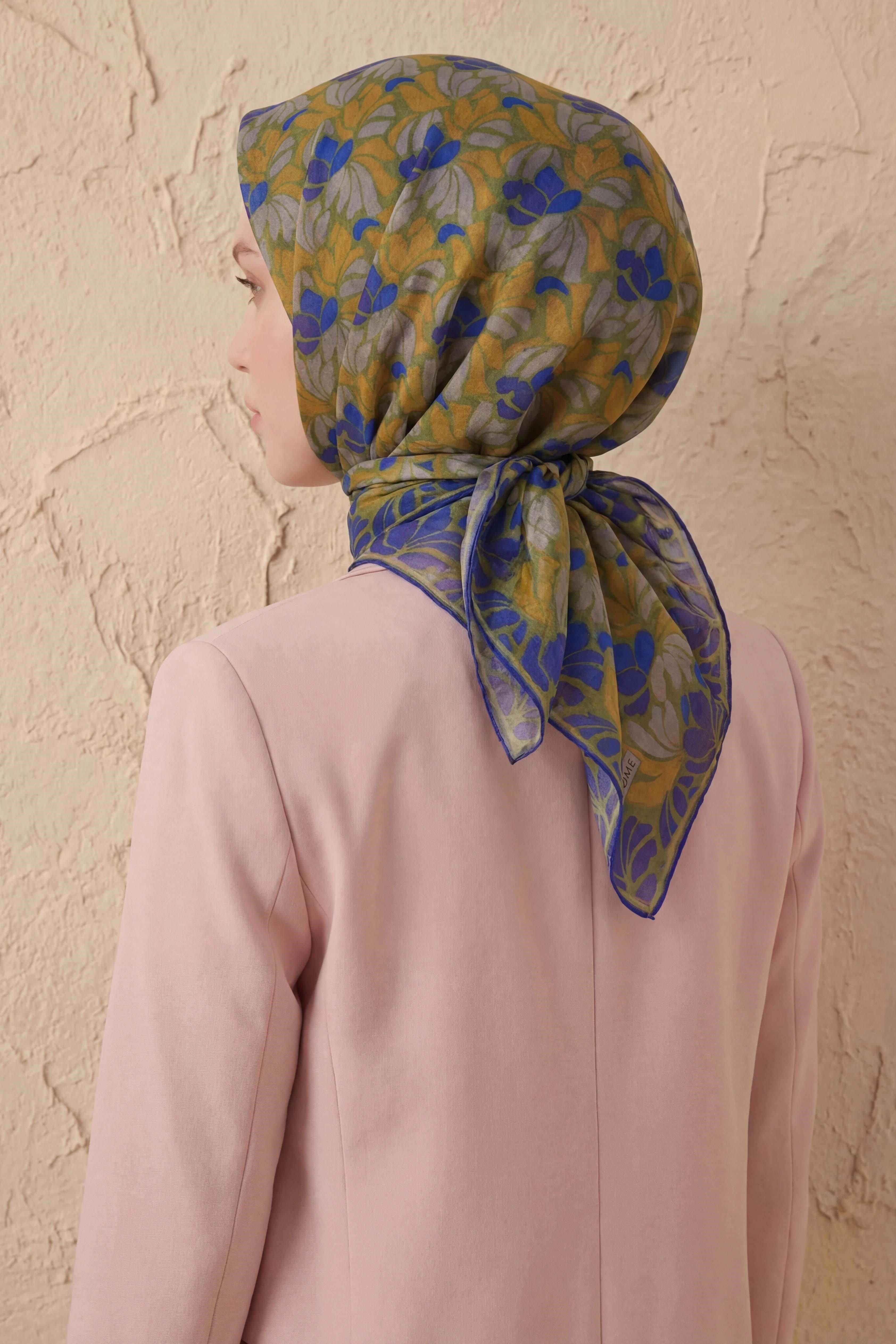 Soft Eşarp Floral Line Yeşil 90x90