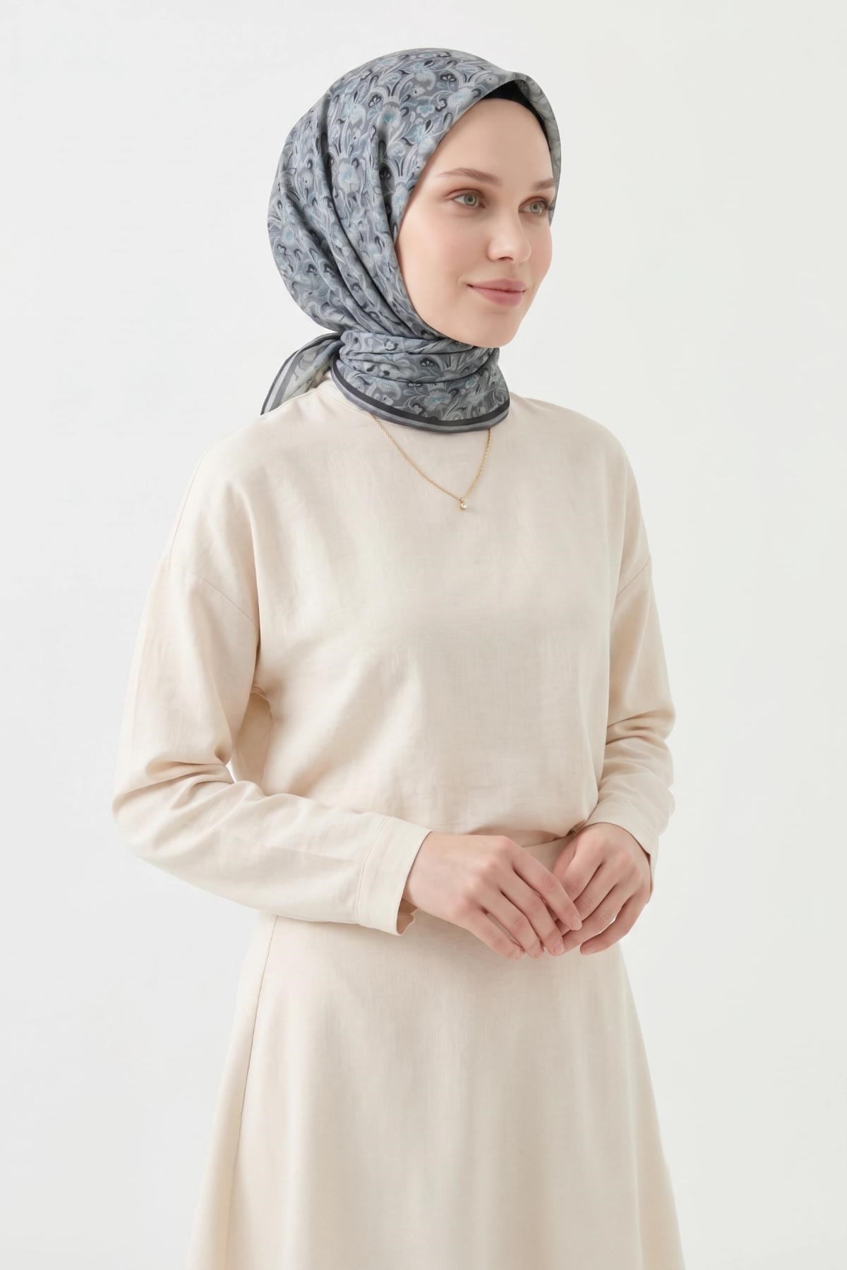 Soft Eşarp Garden Gri 90x90