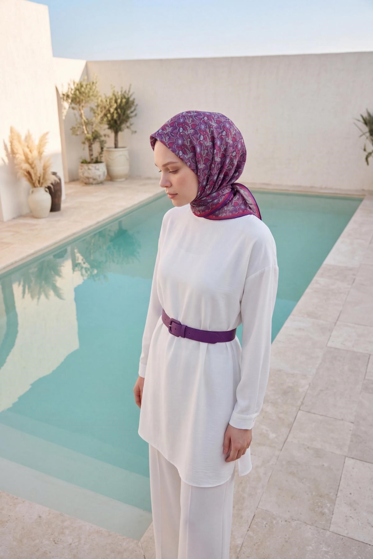 Soft Eşarp Garden Koyu Mor 90x90