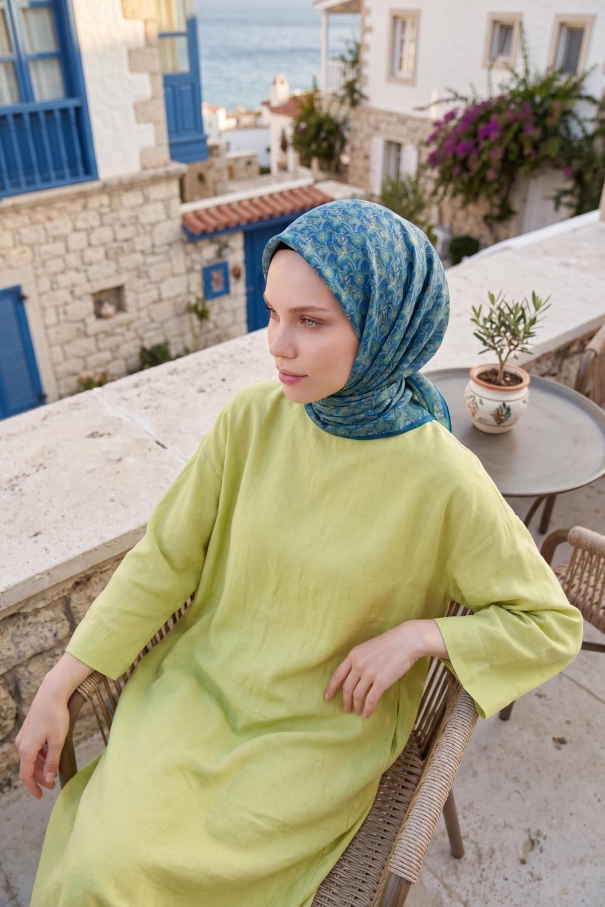 Soft Eşarp Garden Mavi Gri 90x90