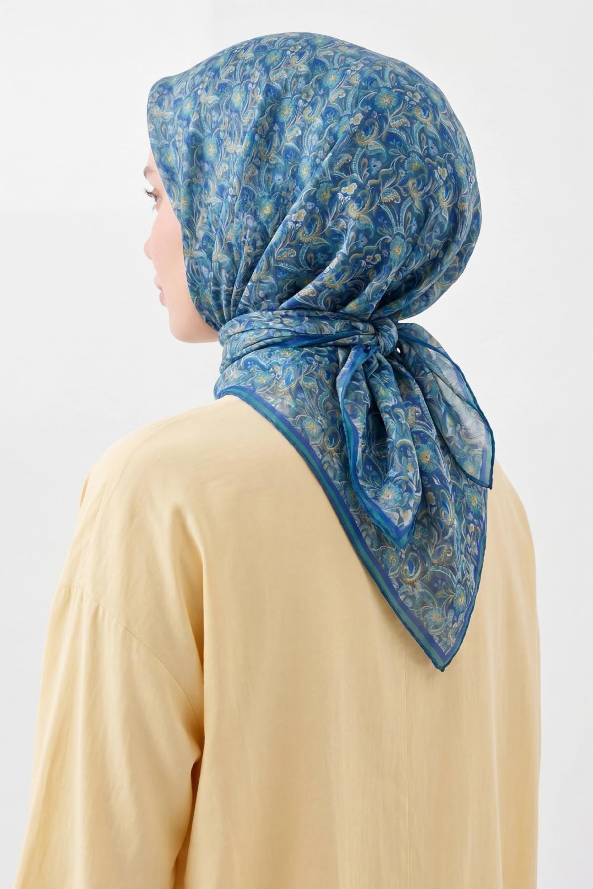 Soft Eşarp Garden Mavi Gri 90x90