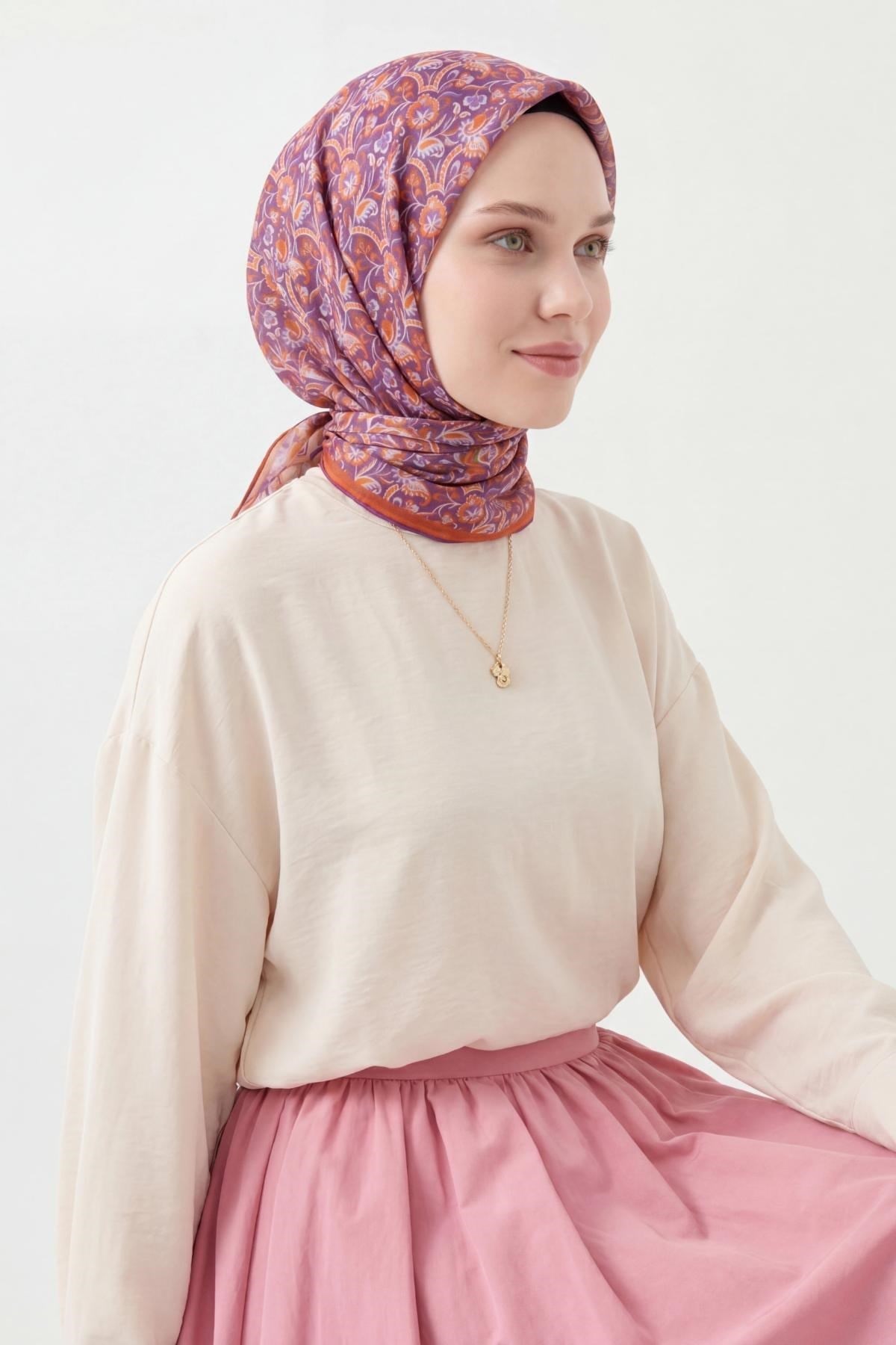 Soft Eşarp Garden Mor 90x90