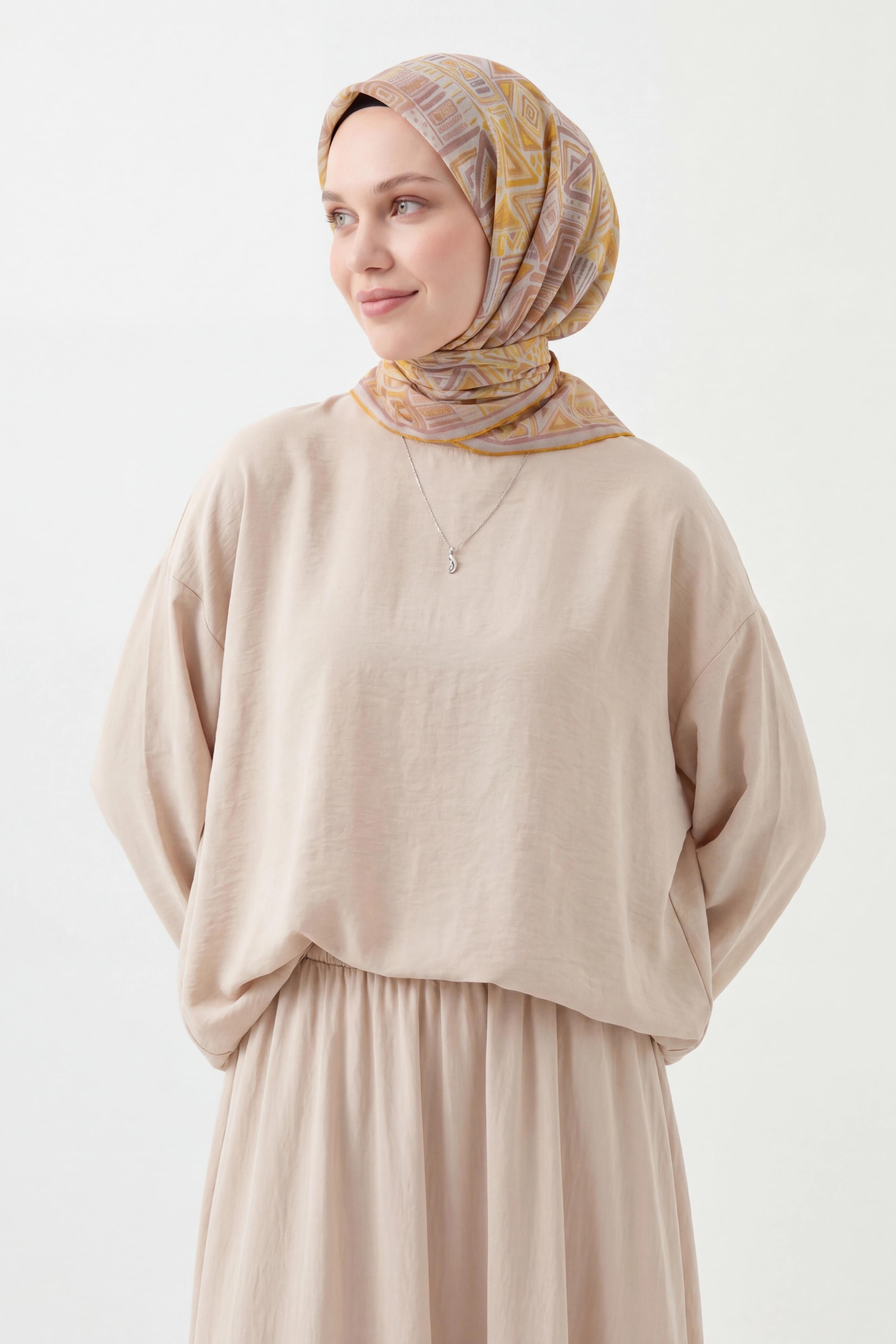 Soft Eşarp Geometrik Açık Gri