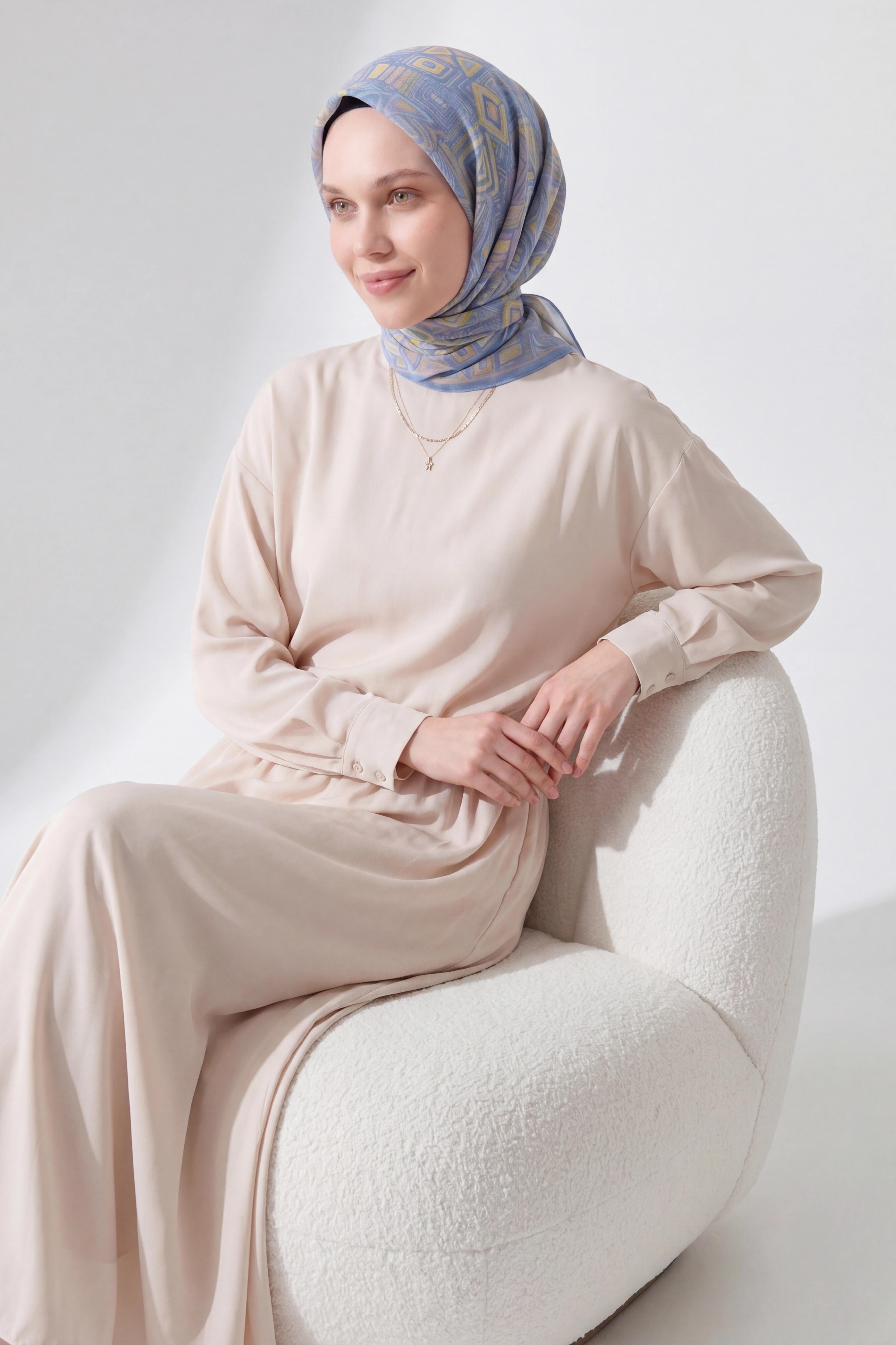 Soft Eşarp Geometrik Bebe Mavisi