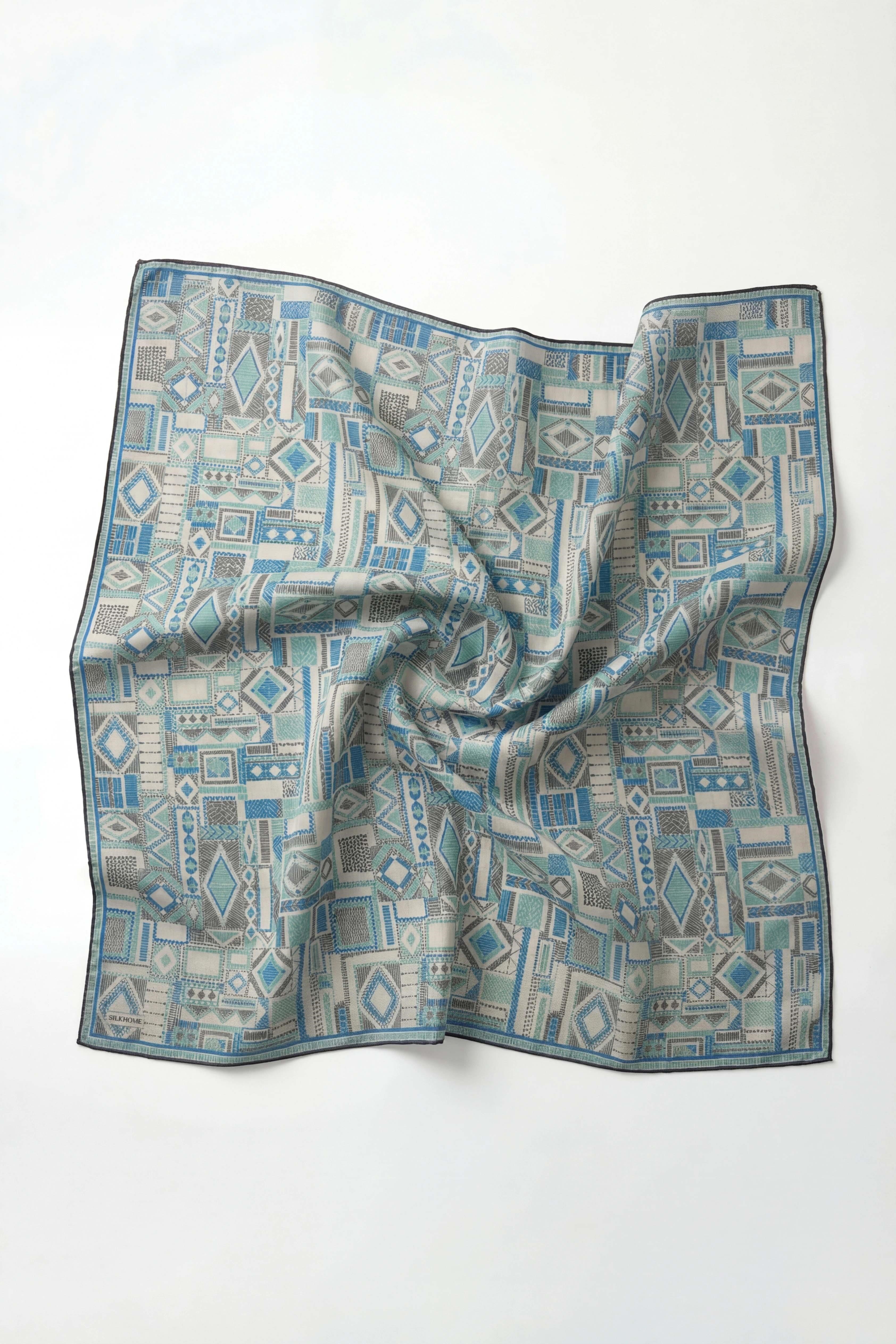 Soft Eşarp Geometrik Desen Gümüş 90x90