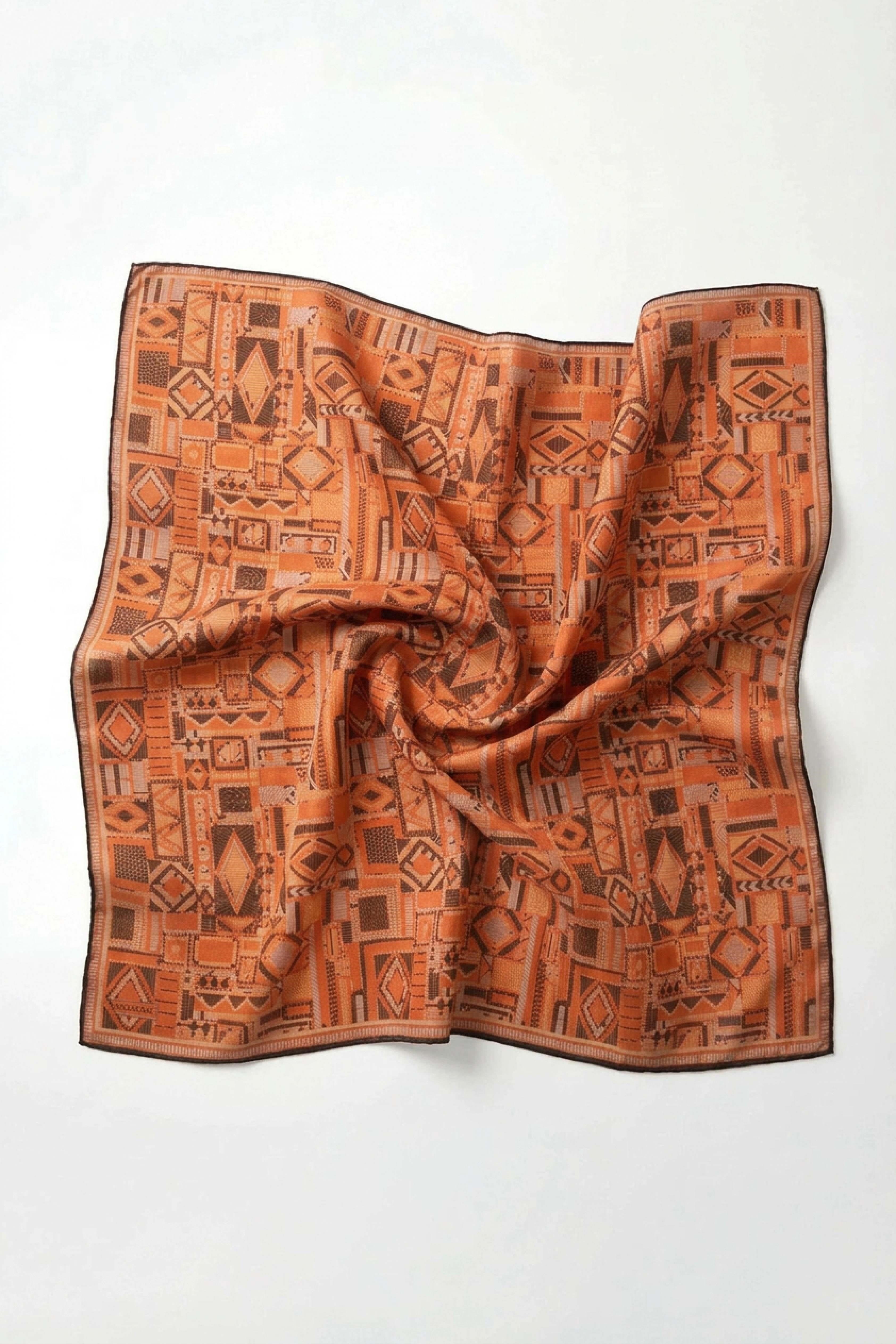 Soft Eşarp Geometrik Desen Koyu Turuncu 90x90