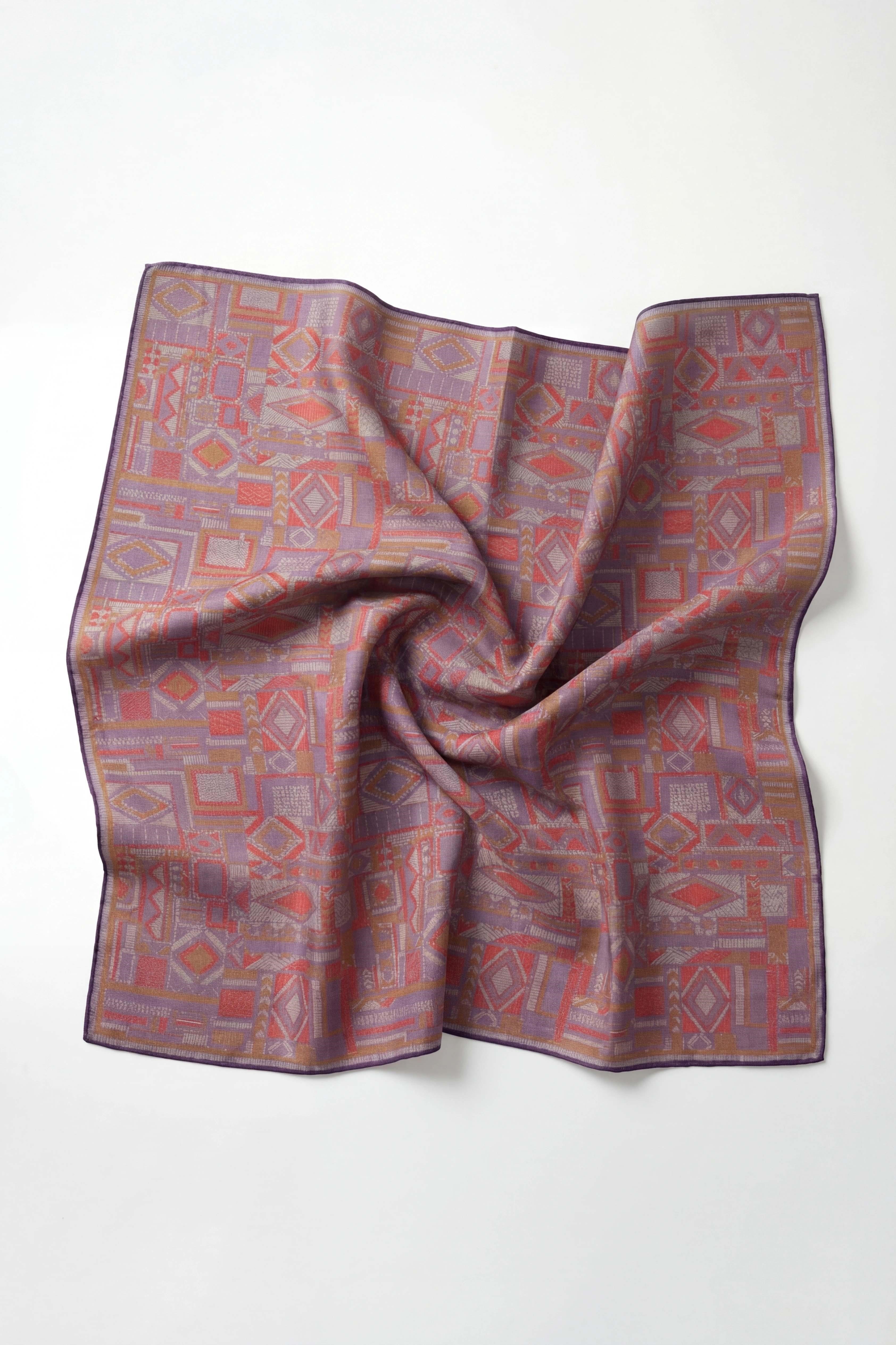 Soft Eşarp Geometrik Desen Lila 90x90