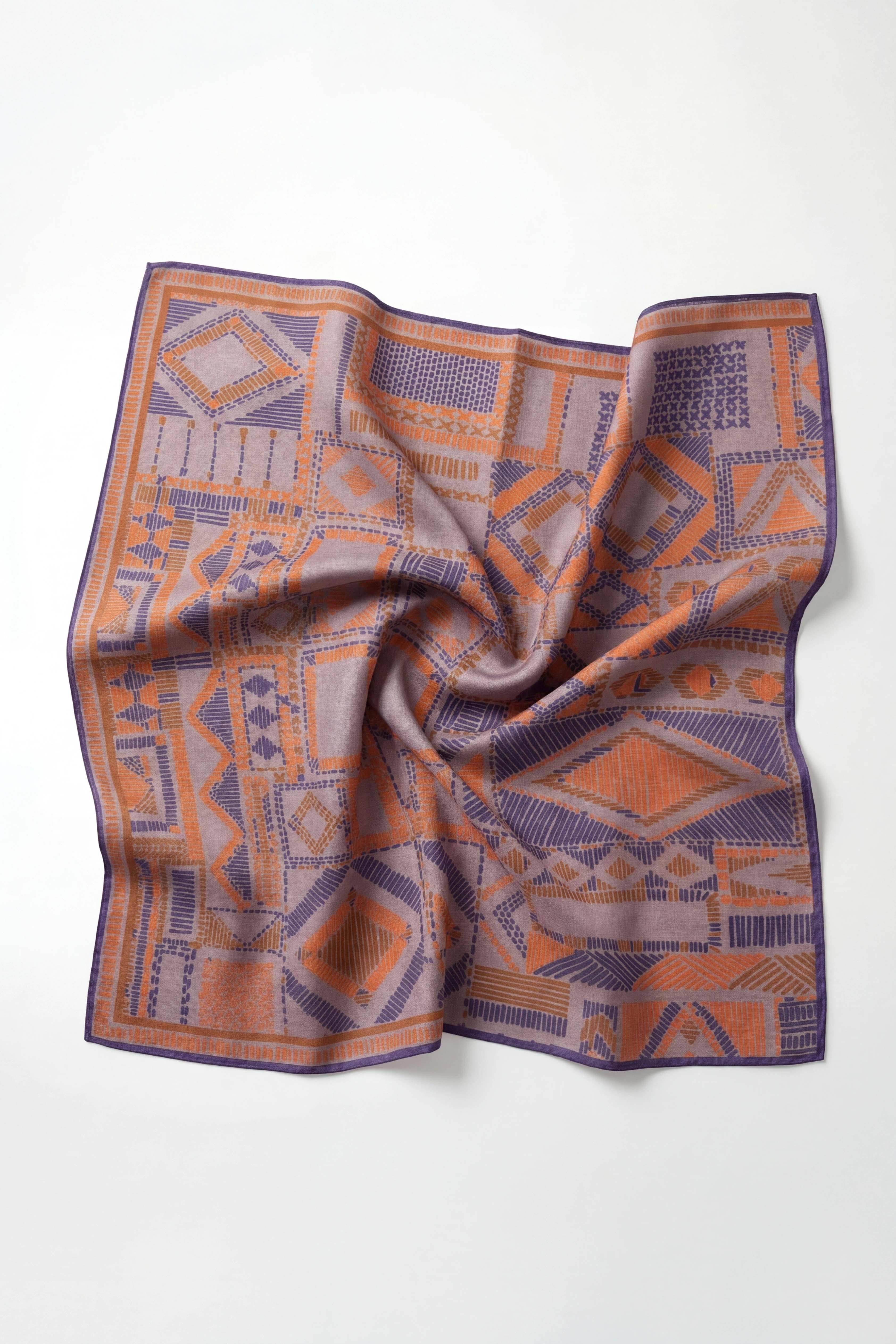 Soft Eşarp Geometrik Desen Pudra Vizon 90x90