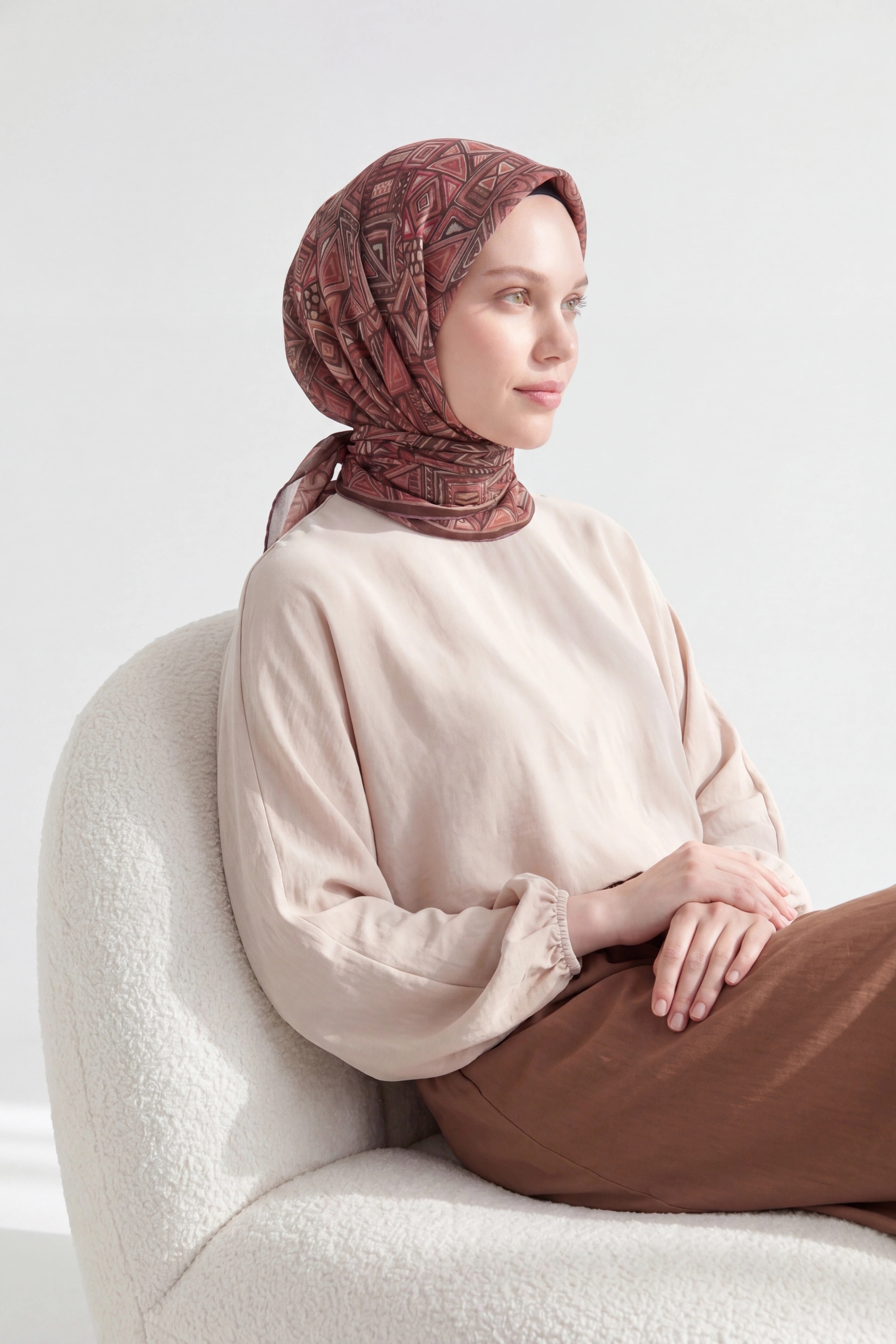 Soft Eşarp Geometrik Kahverengi