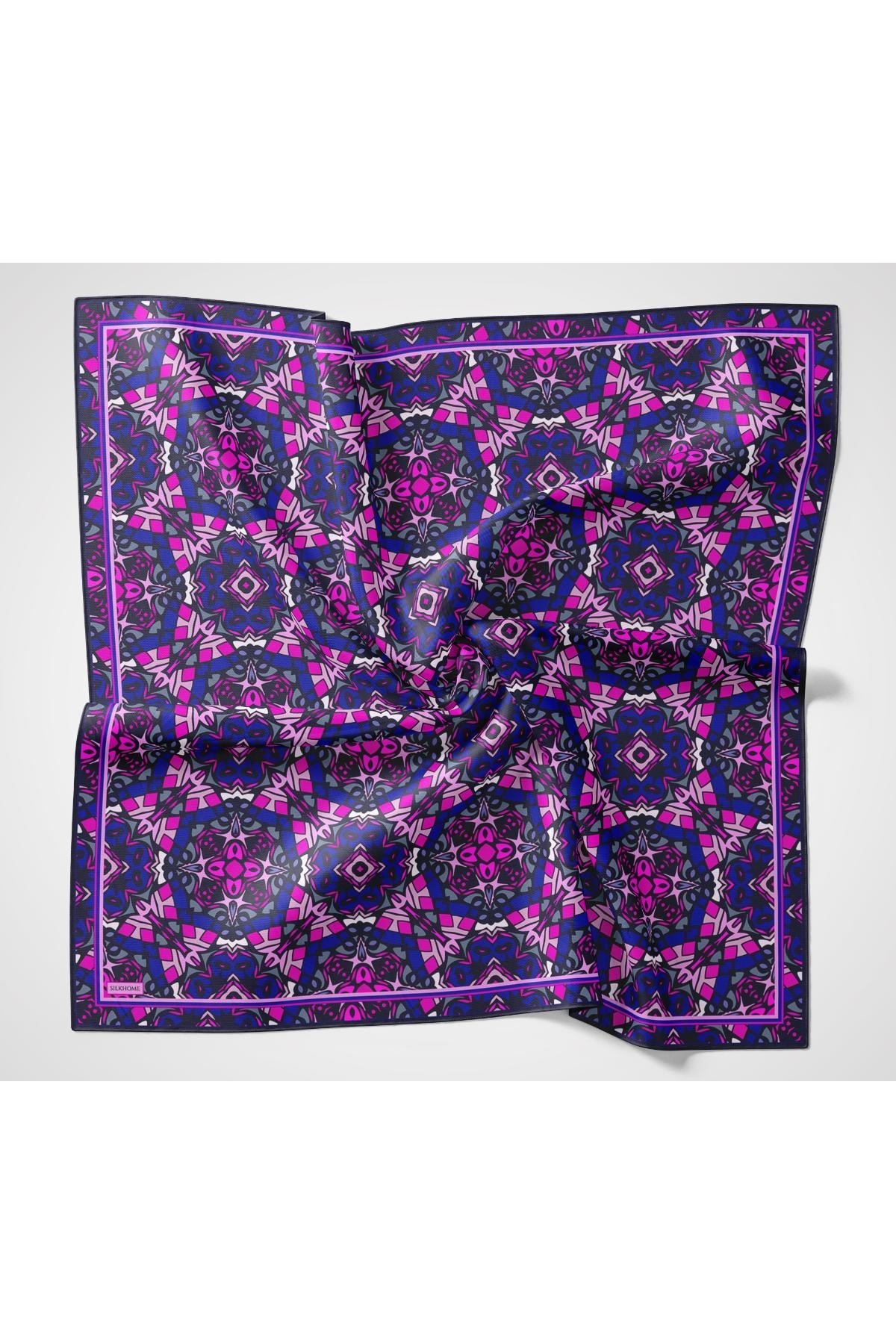 Soft Eşarp Geometrik Lacivert 90x90