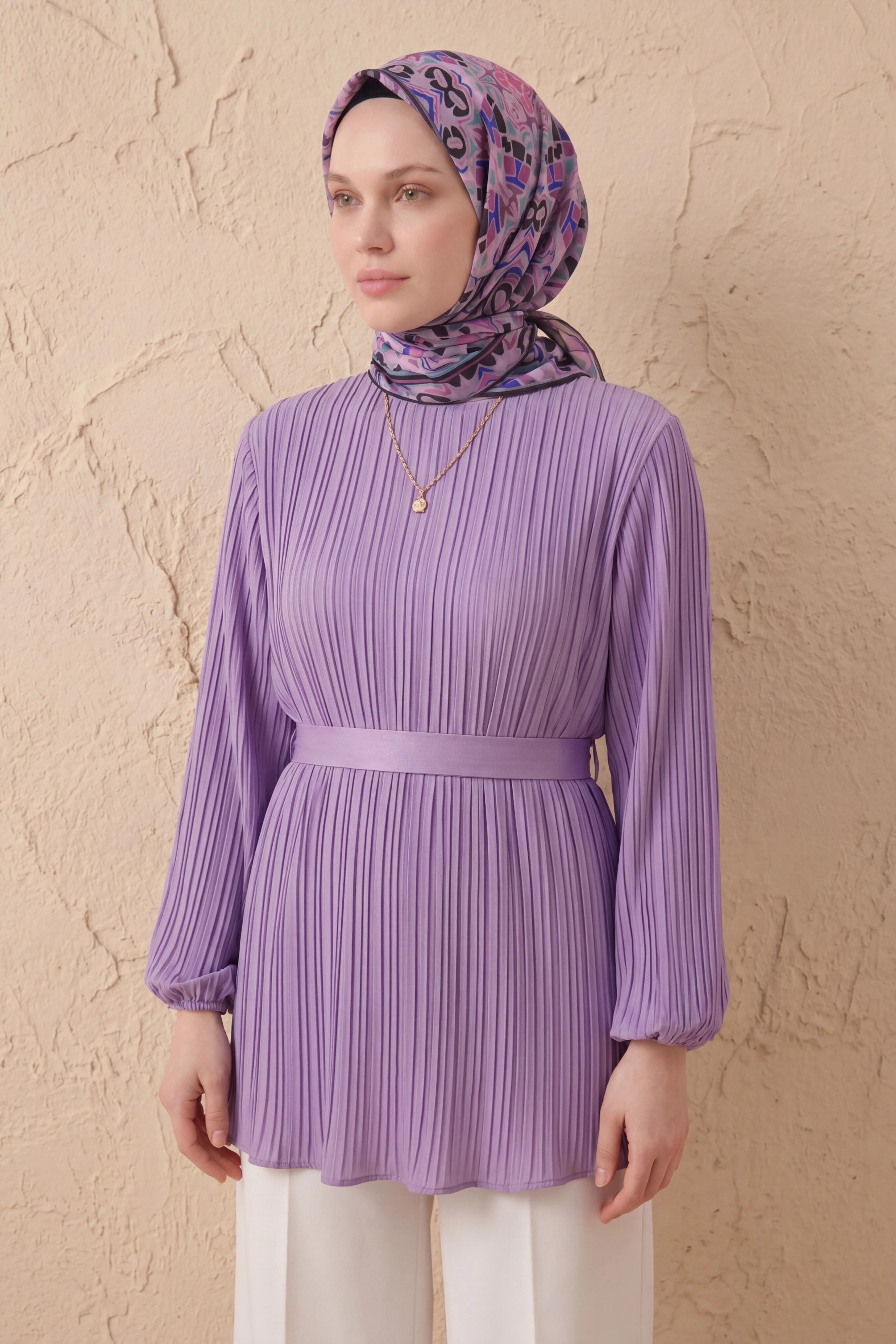 Soft Eşarp Geometrik Lila 90x90