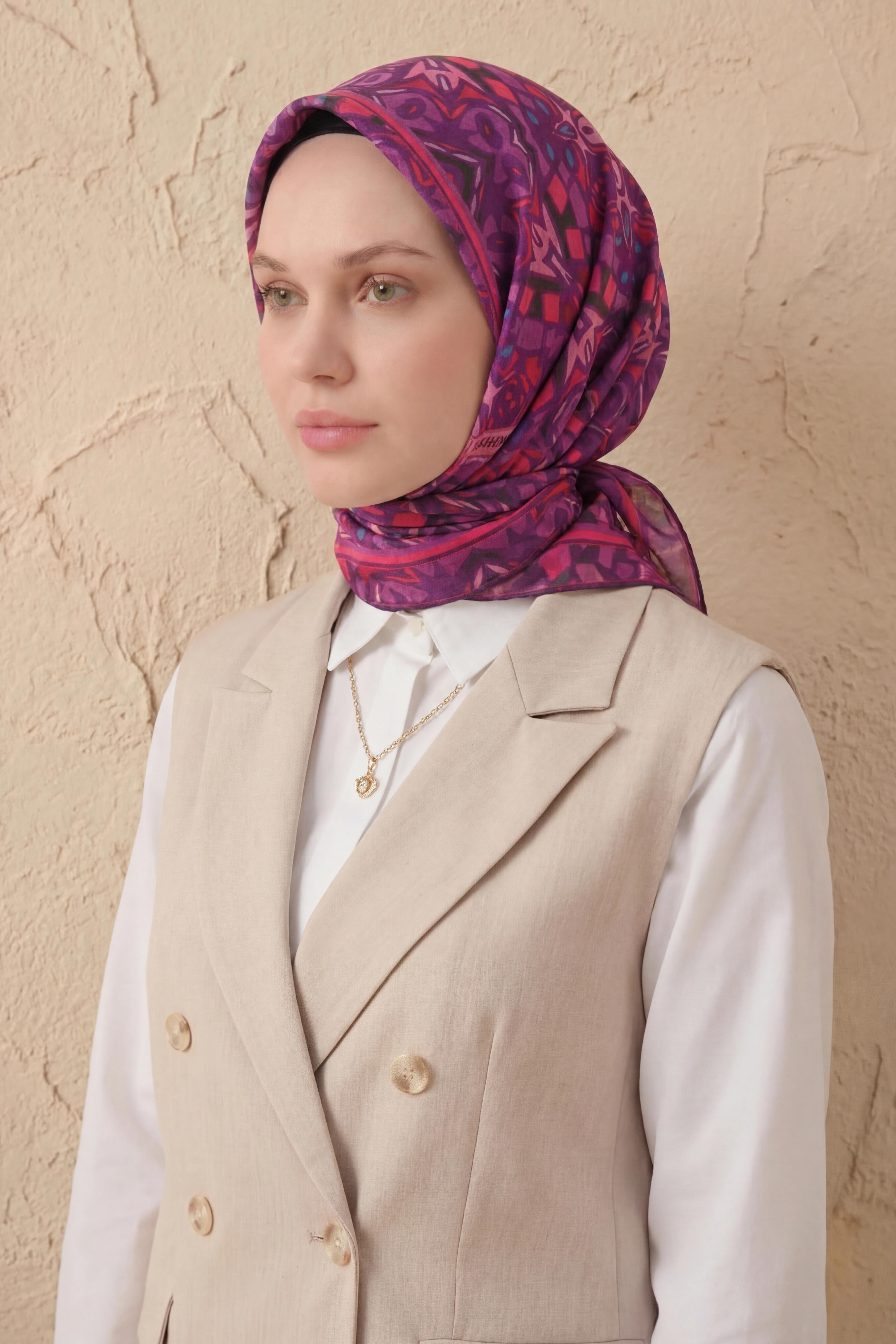 Soft Eşarp Geometrik Mor 90x90