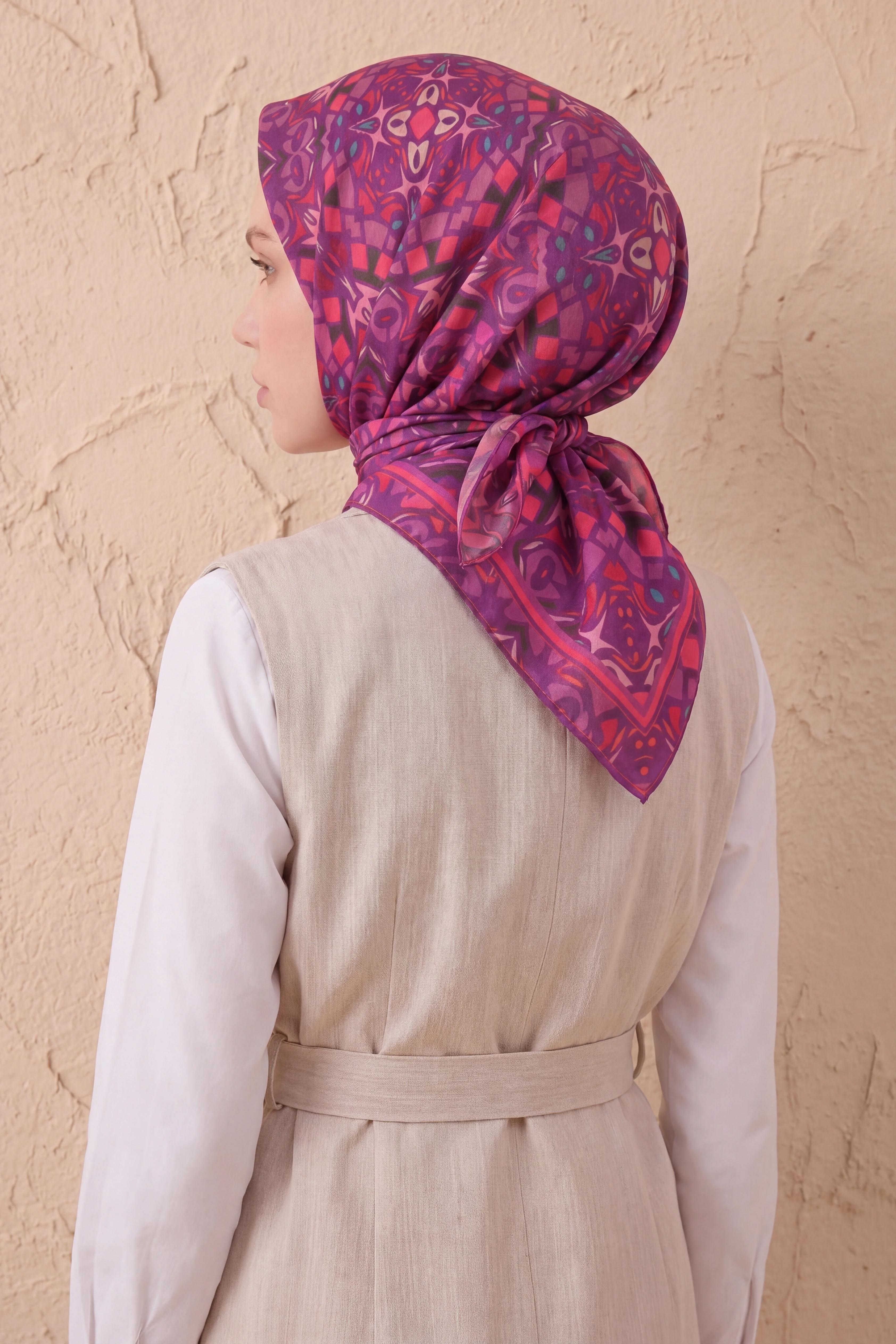Soft Eşarp Geometrik Mor 90x90