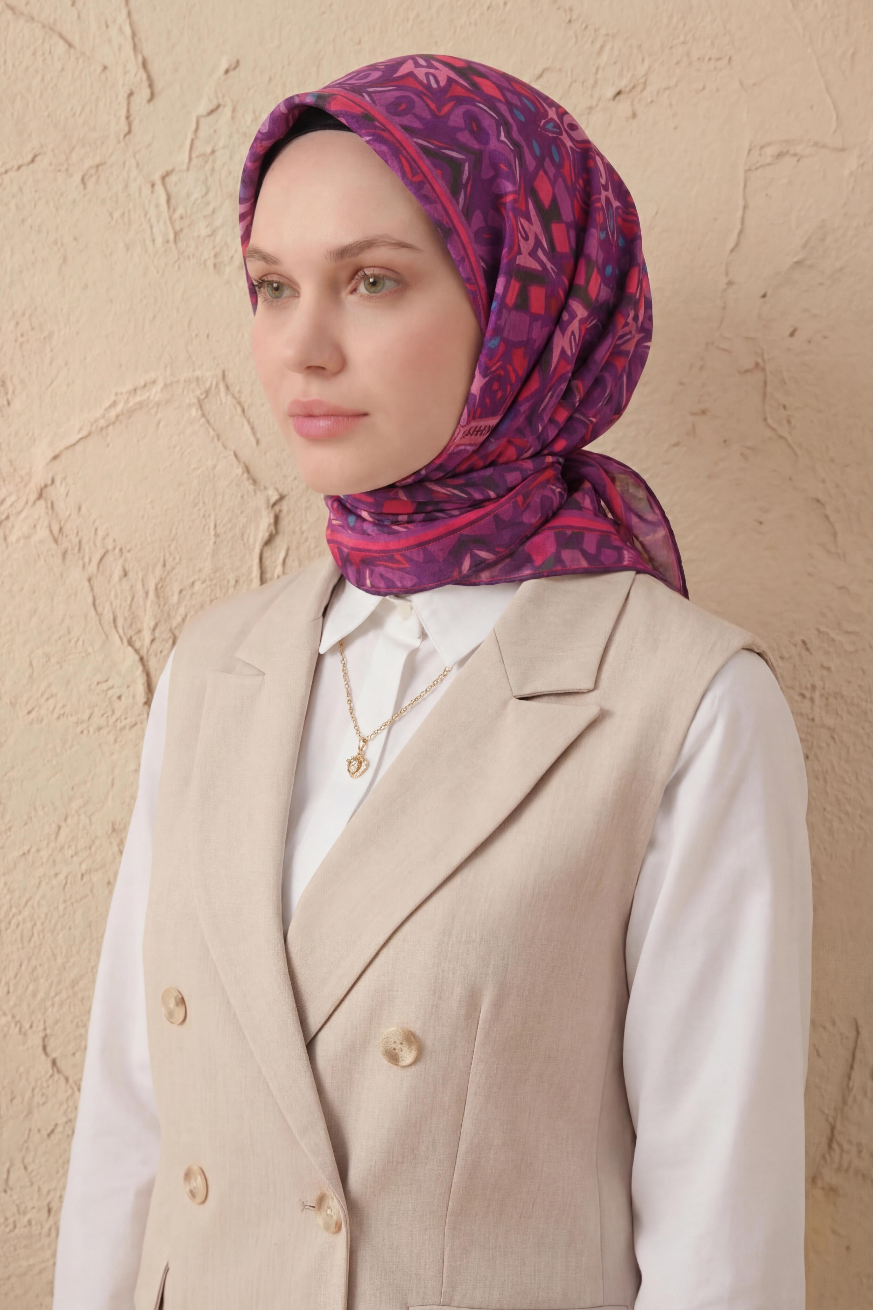 Soft Eşarp Geometrik Mor 90x90