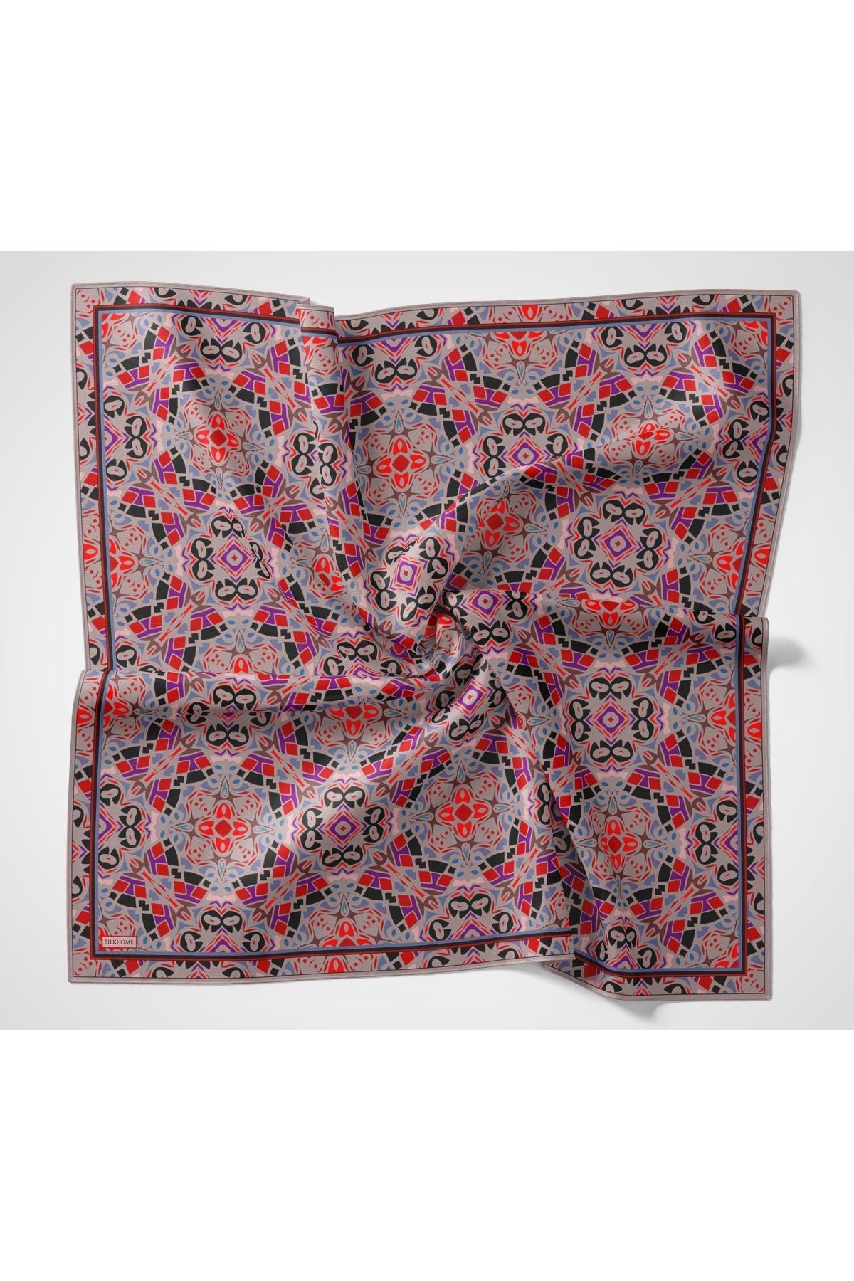 Soft Eşarp Geometrik Pudra Vizon 90x90