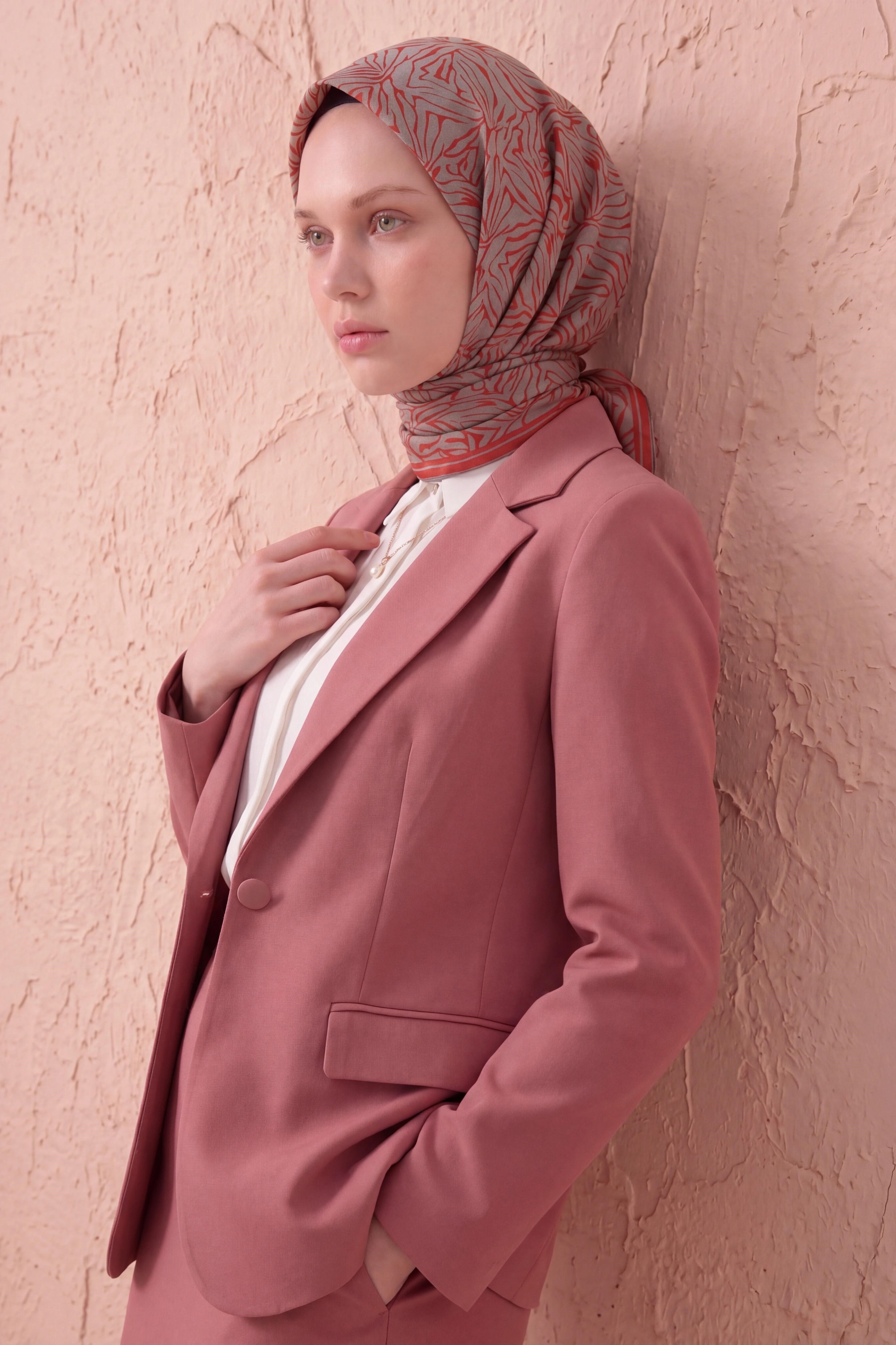 Soft Eşarp Lina Flora Kiremit Kırmızı 90x90