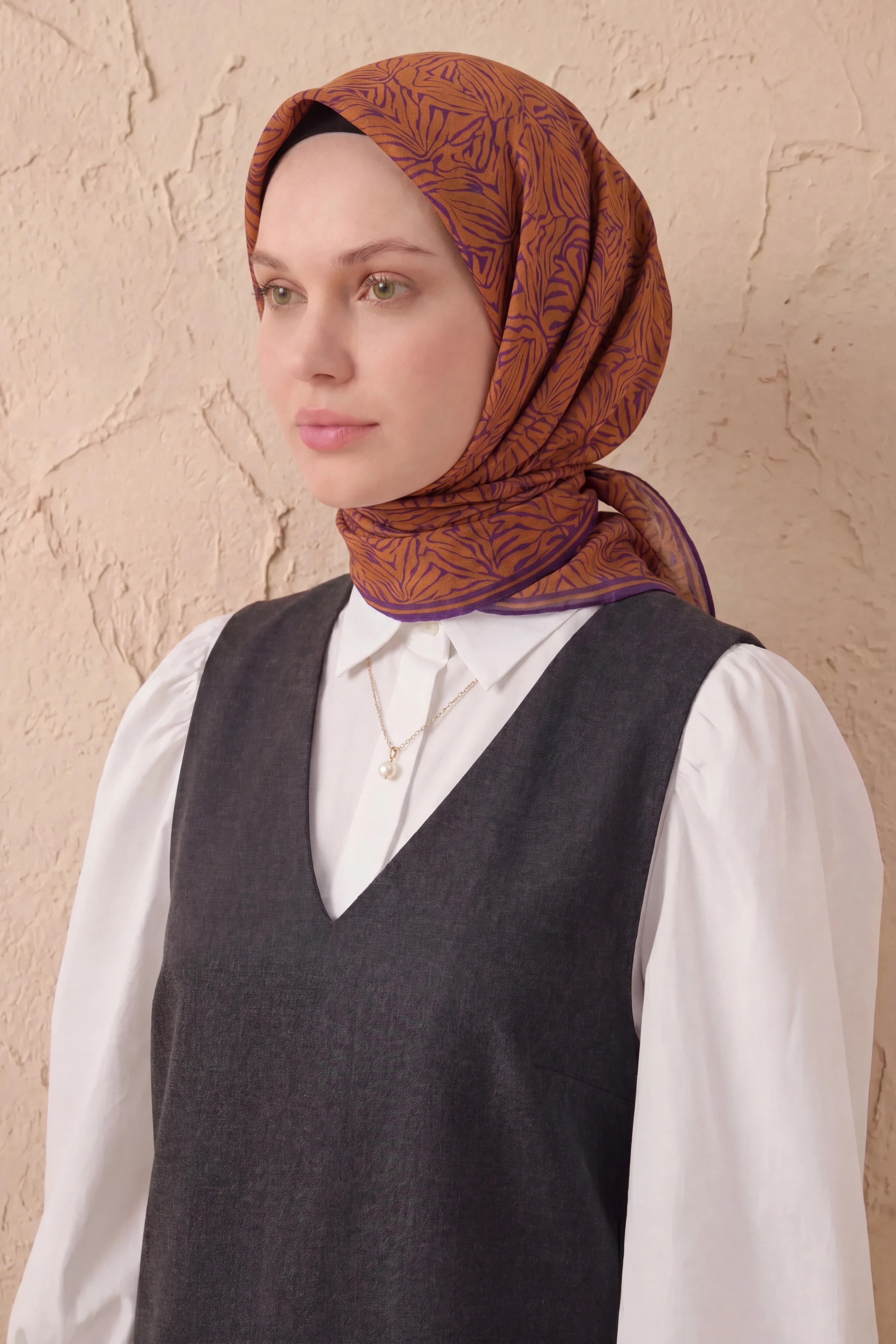 Soft Eşarp Lina Flora Taba 90x90