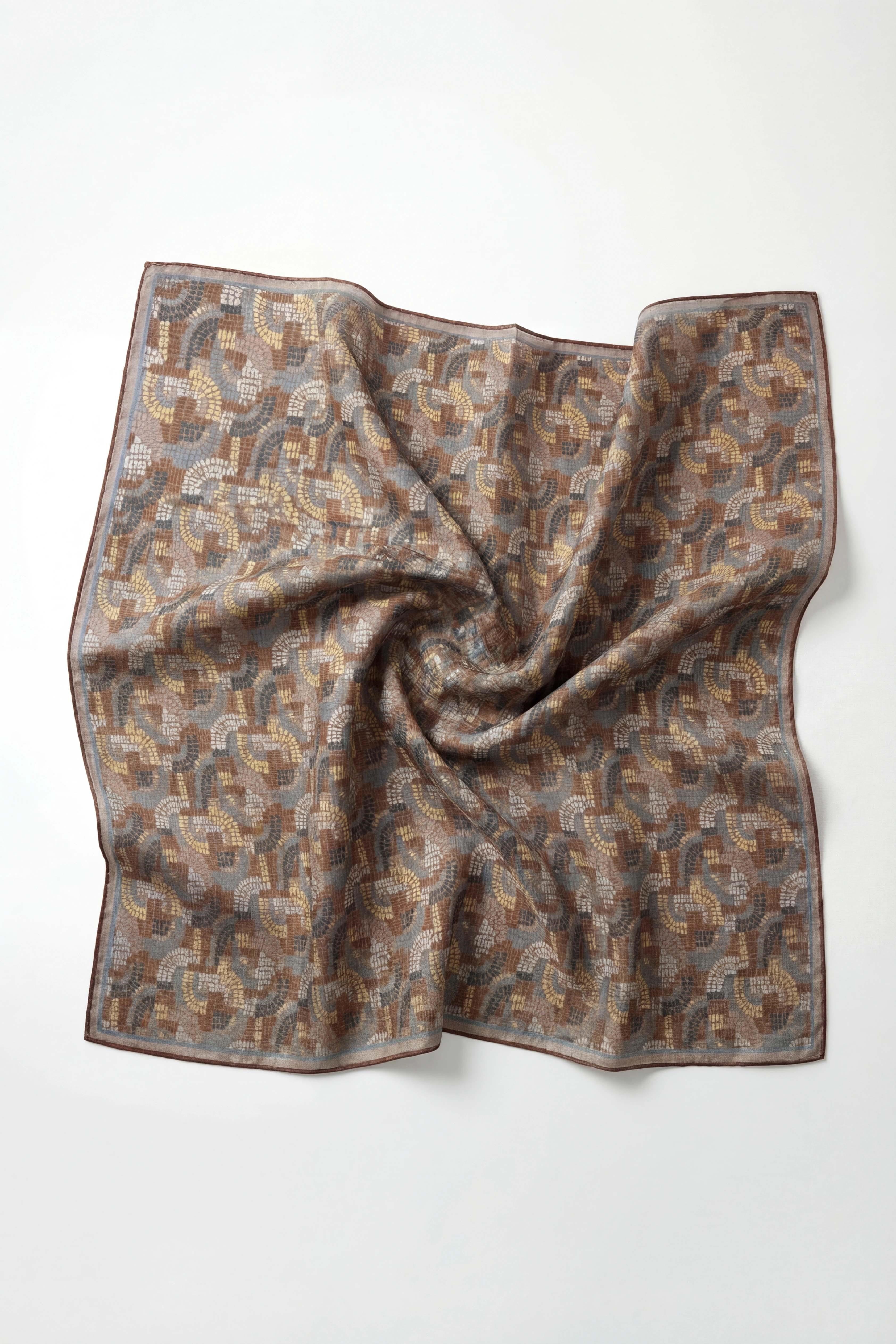 Soft Eşarp Melodi Desen Açık Kahverengi 90x90
