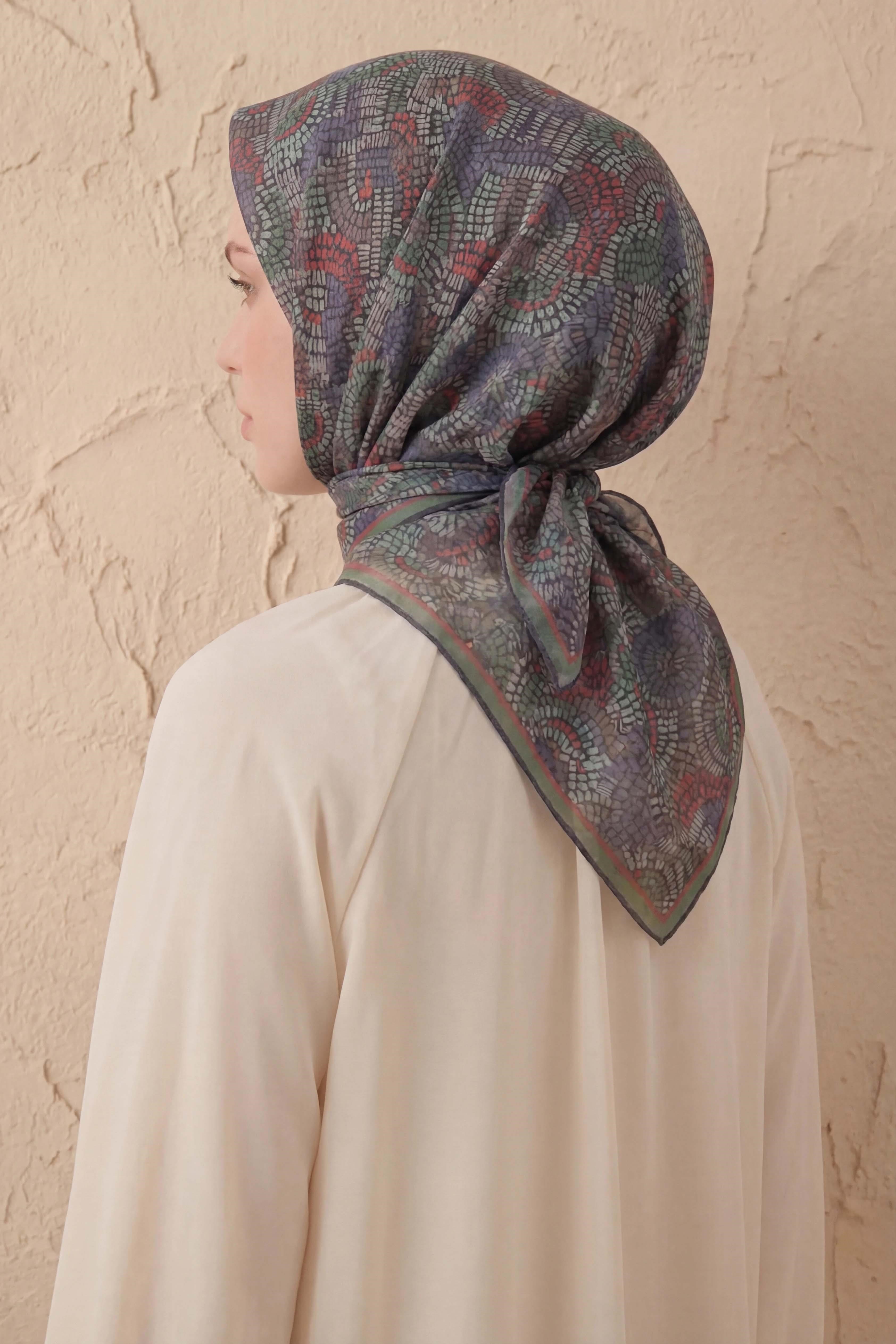 Soft Eşarp Melodi Desen Açık Yeşil 90x90